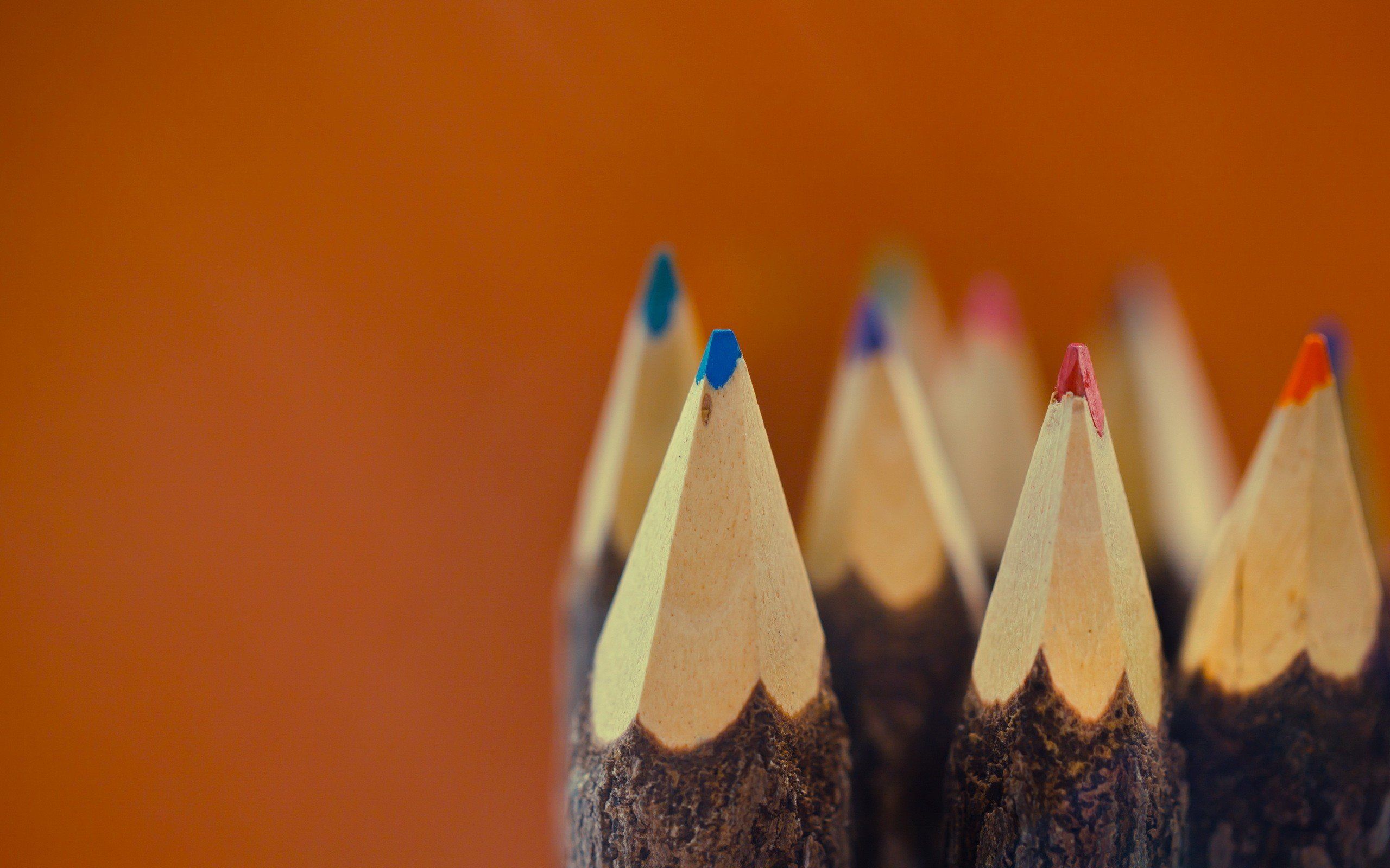 colorful pencils, Macro, Pencils, Orange background Wallpaper HD