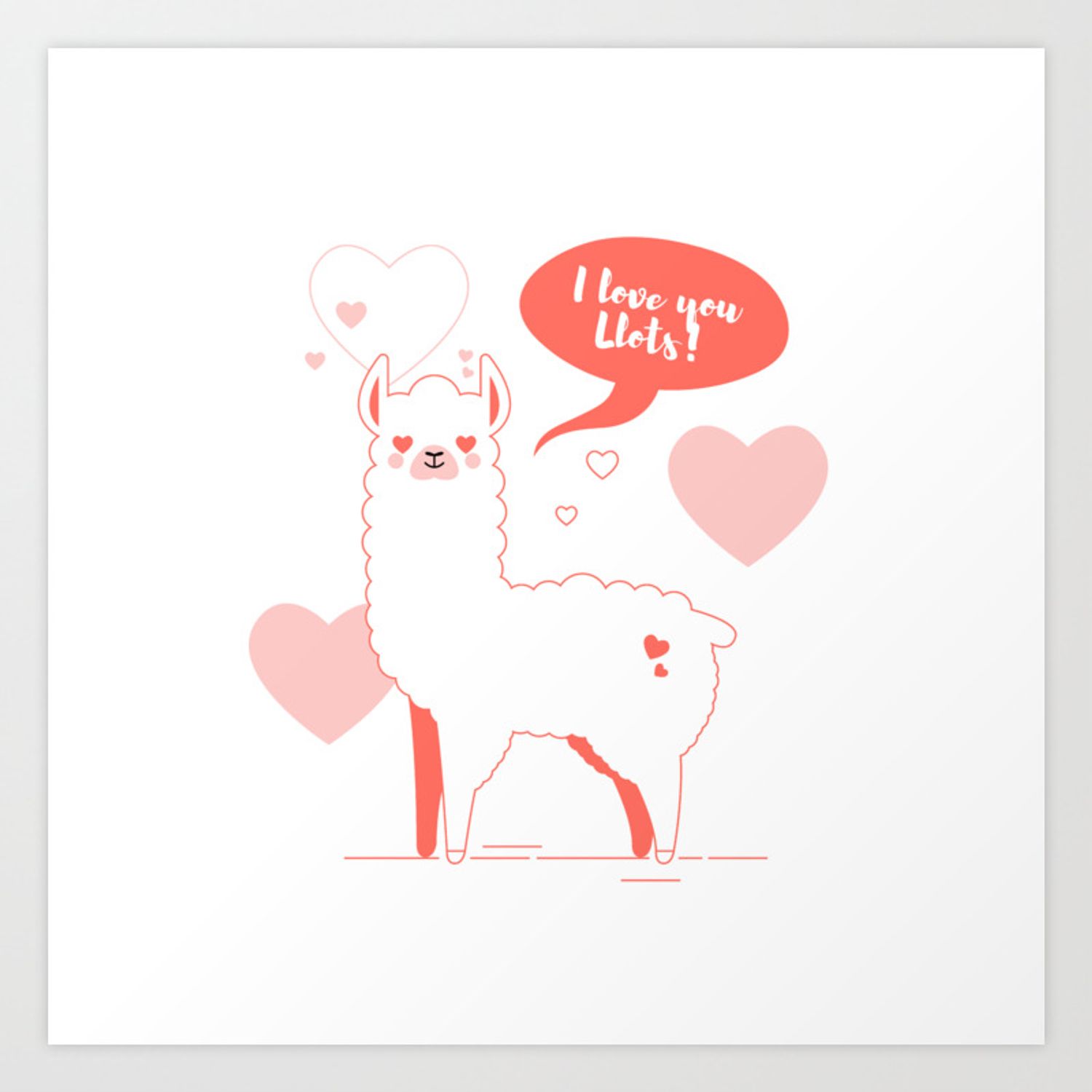 Cute kawaii llama character with the text I love you llots Art