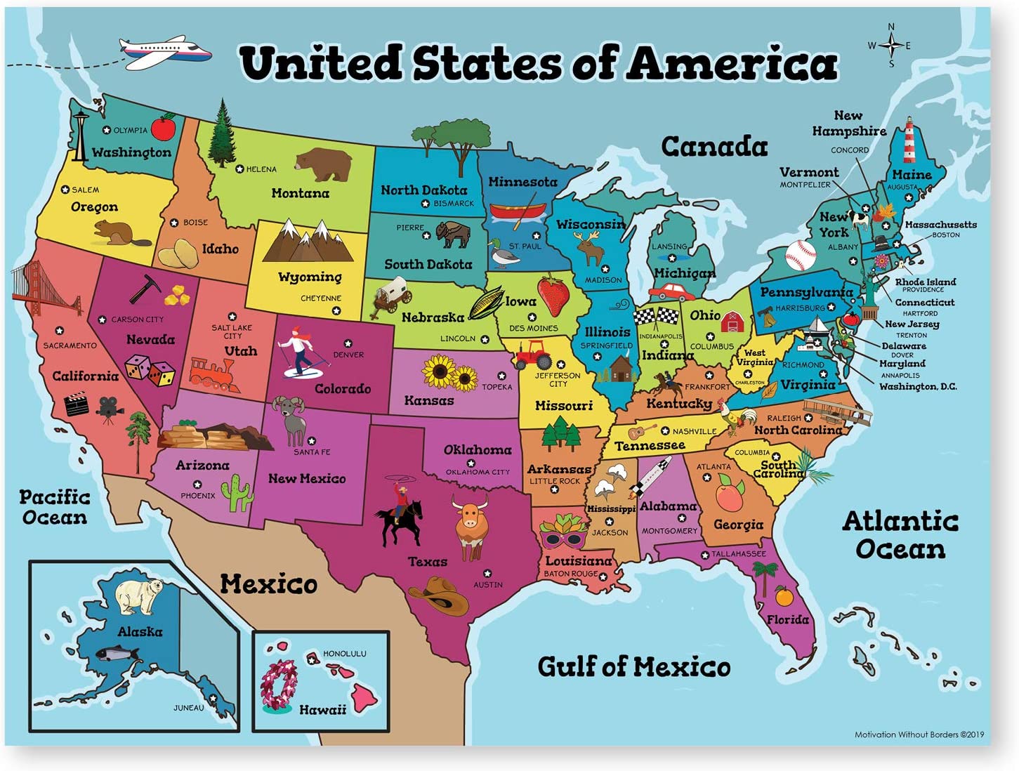 United States Map for kids 18x24 Laminated US Map