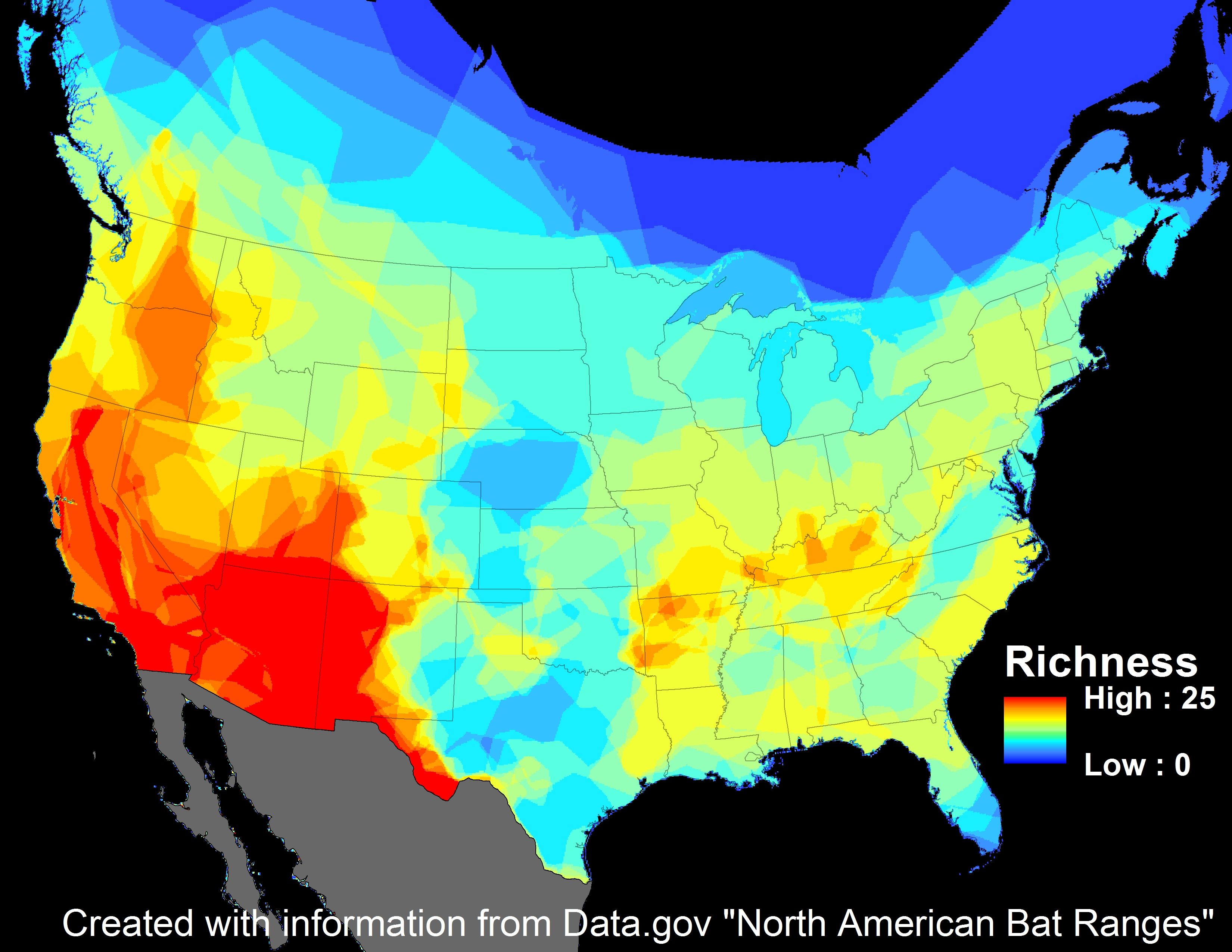 A map of bat diversity in the U.S