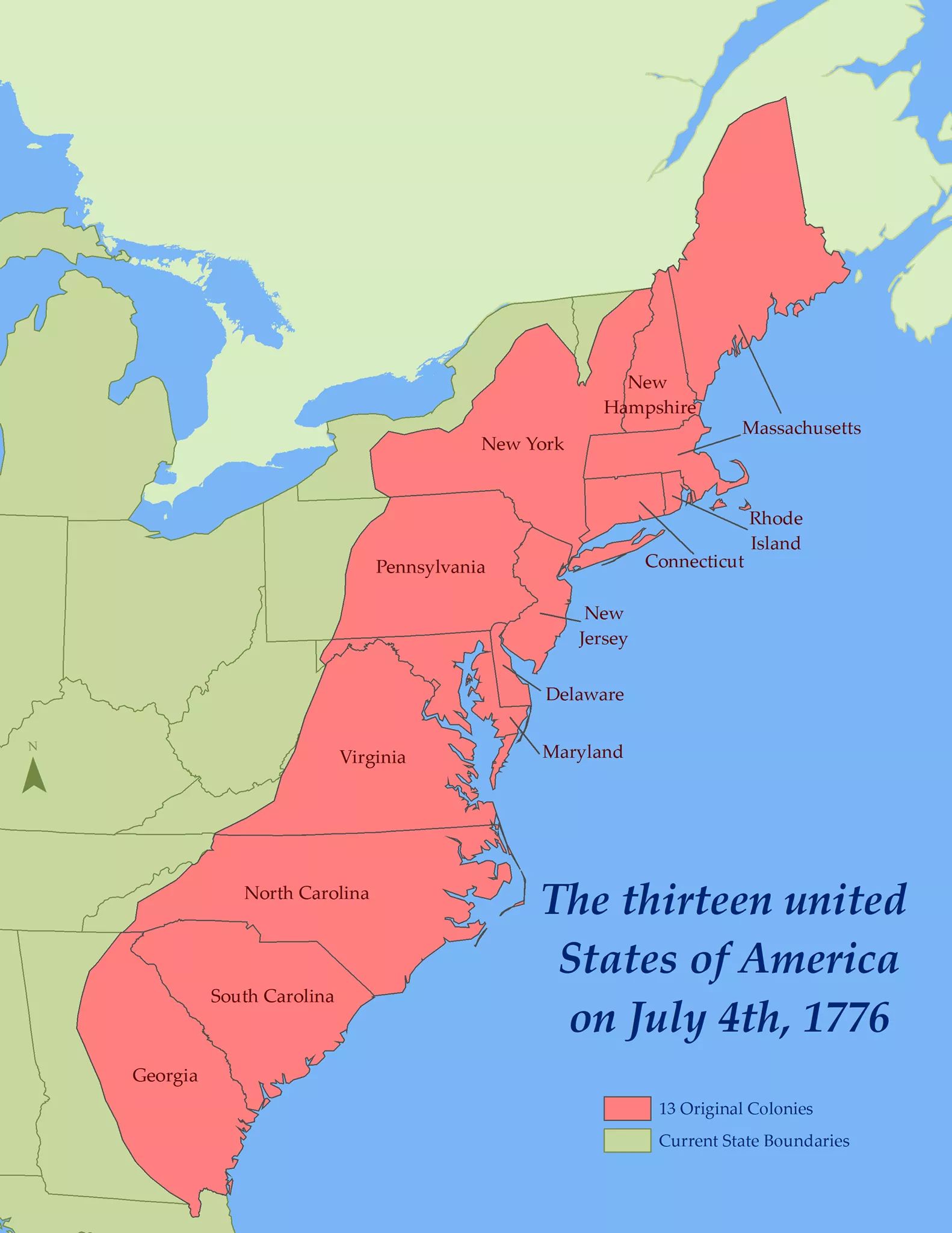 Map of the US on July 4th, 1776