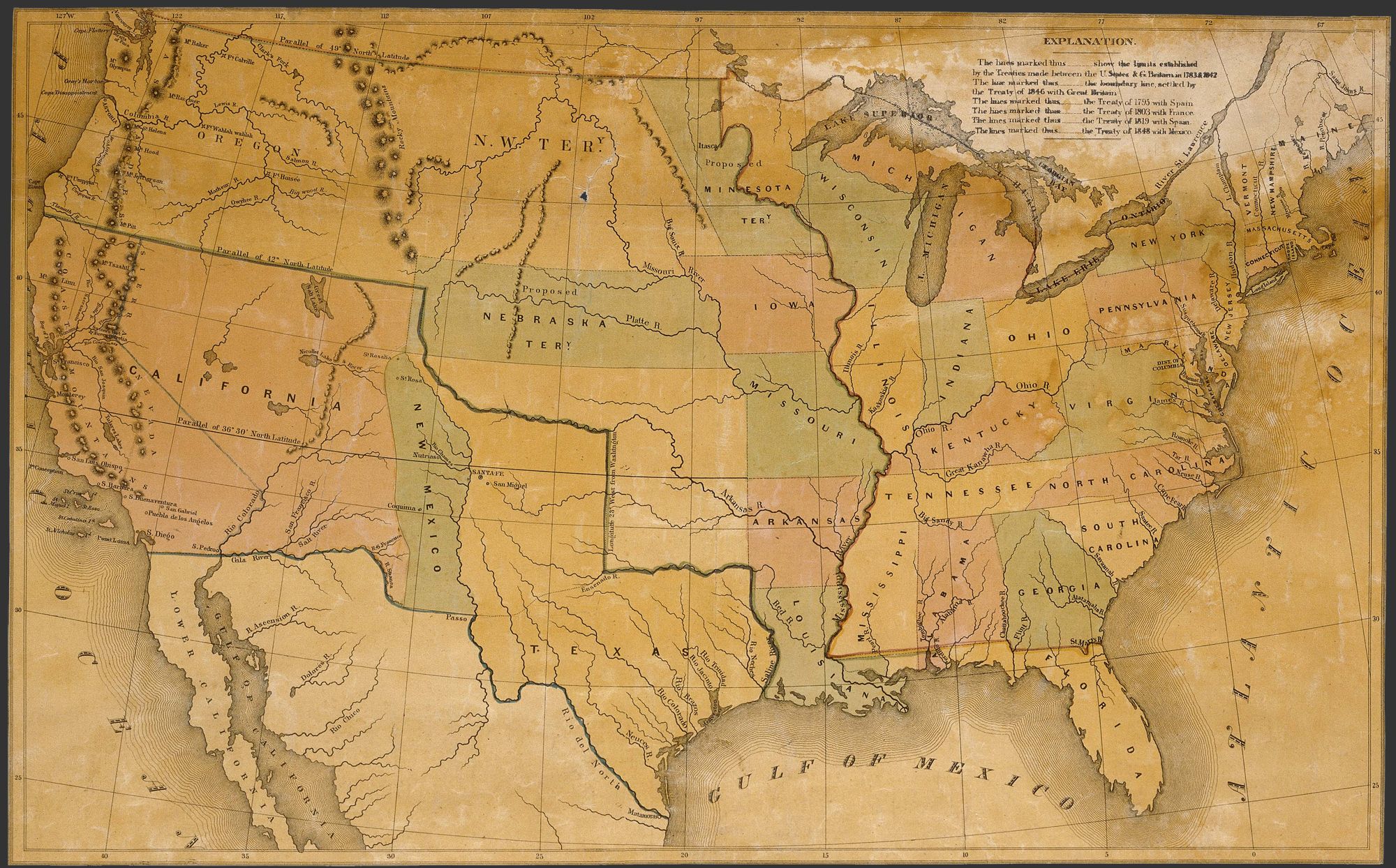 Map of the United States, 1848