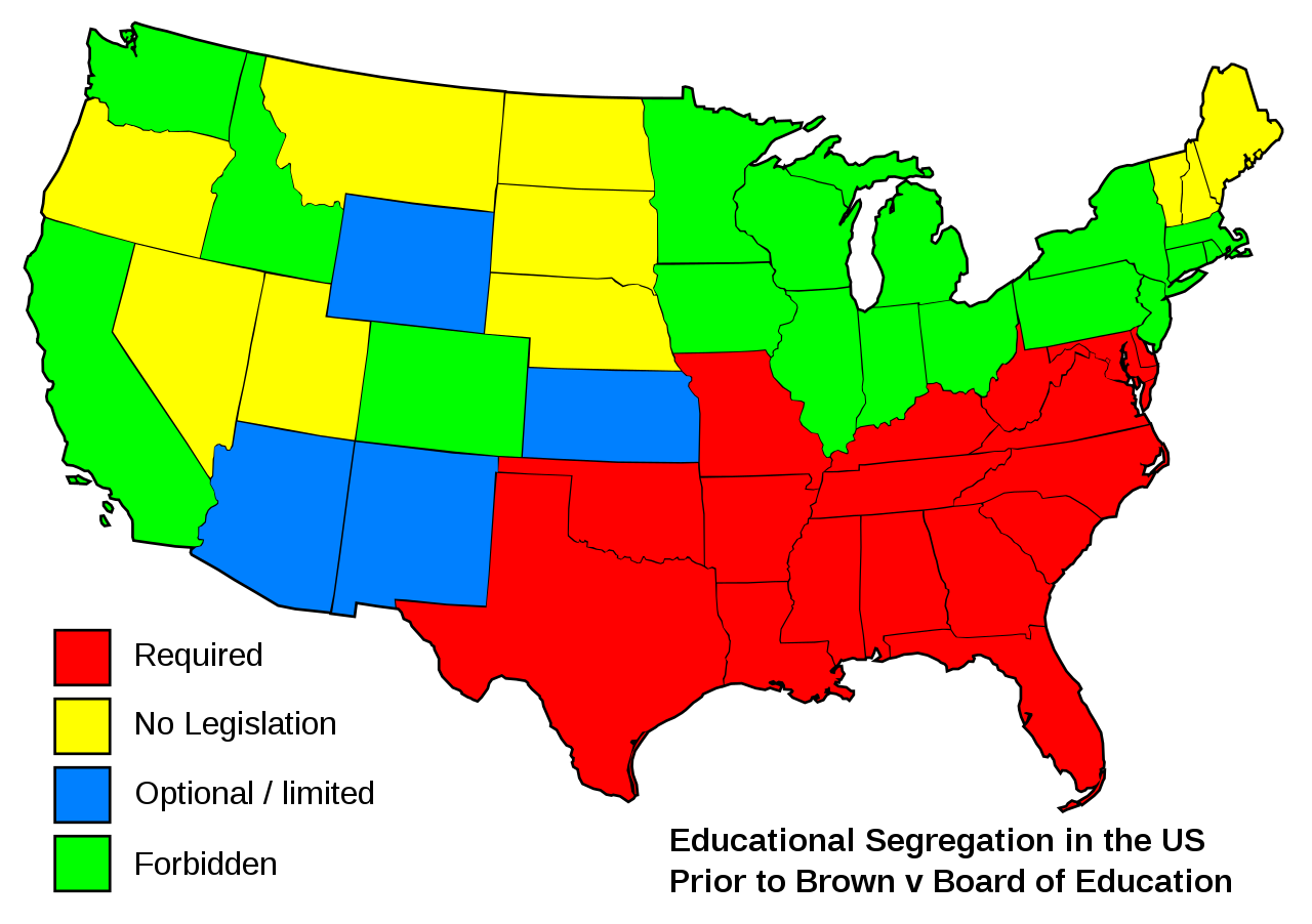 Educational separation in the US prior to Brown Map.svg
