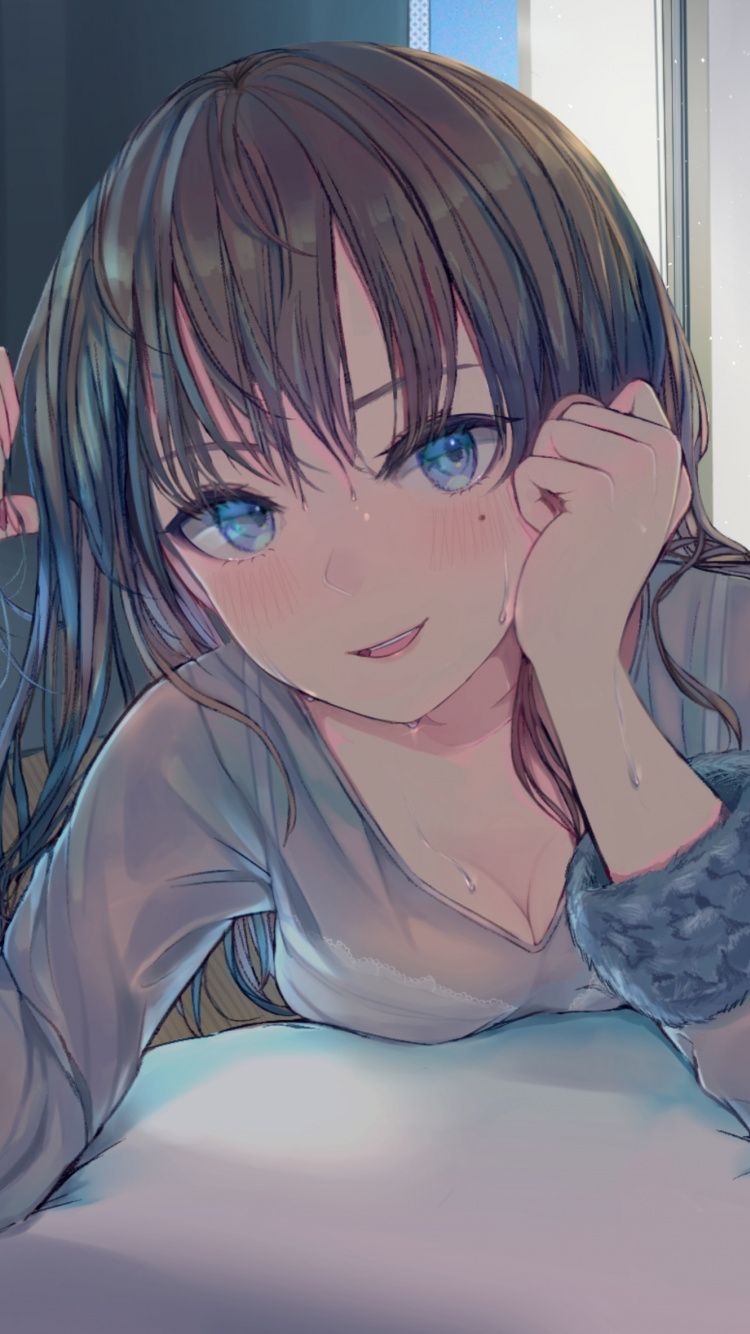 Download Blue eyes, cute, anime girl, original wallpaper, 750x1334