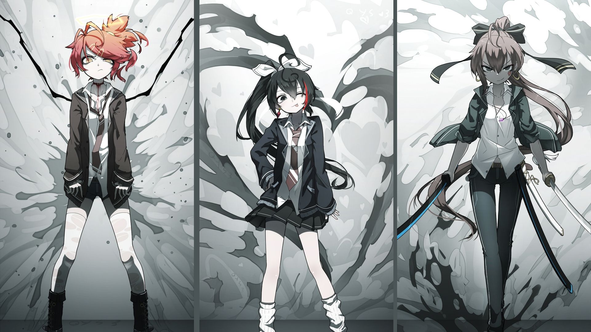 Download 1920x1080 Anime Girls, Fighters, Swords, School Uniform