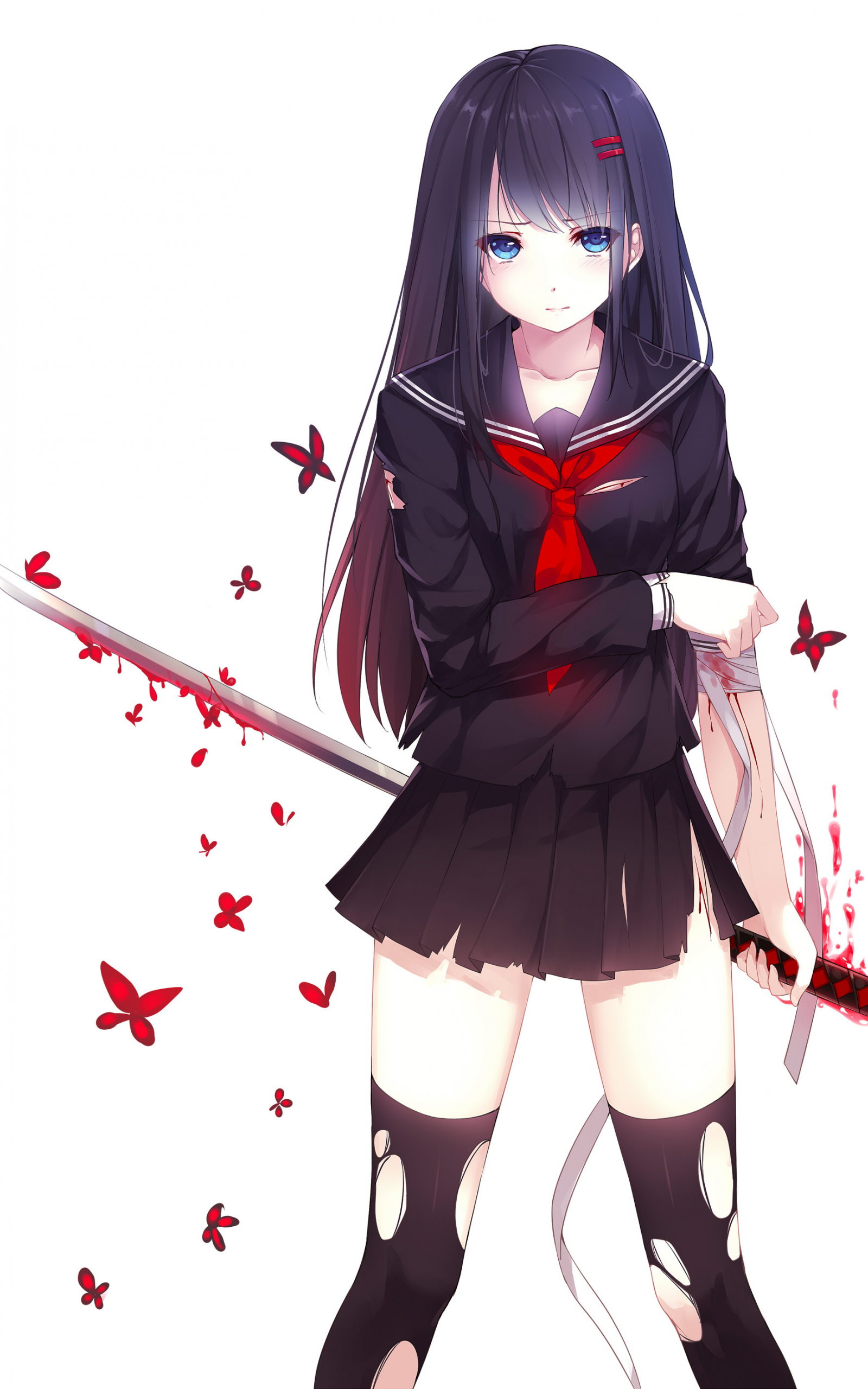 Download 1600x2560 Anime Girl, Katana, Fighter, School Uniform