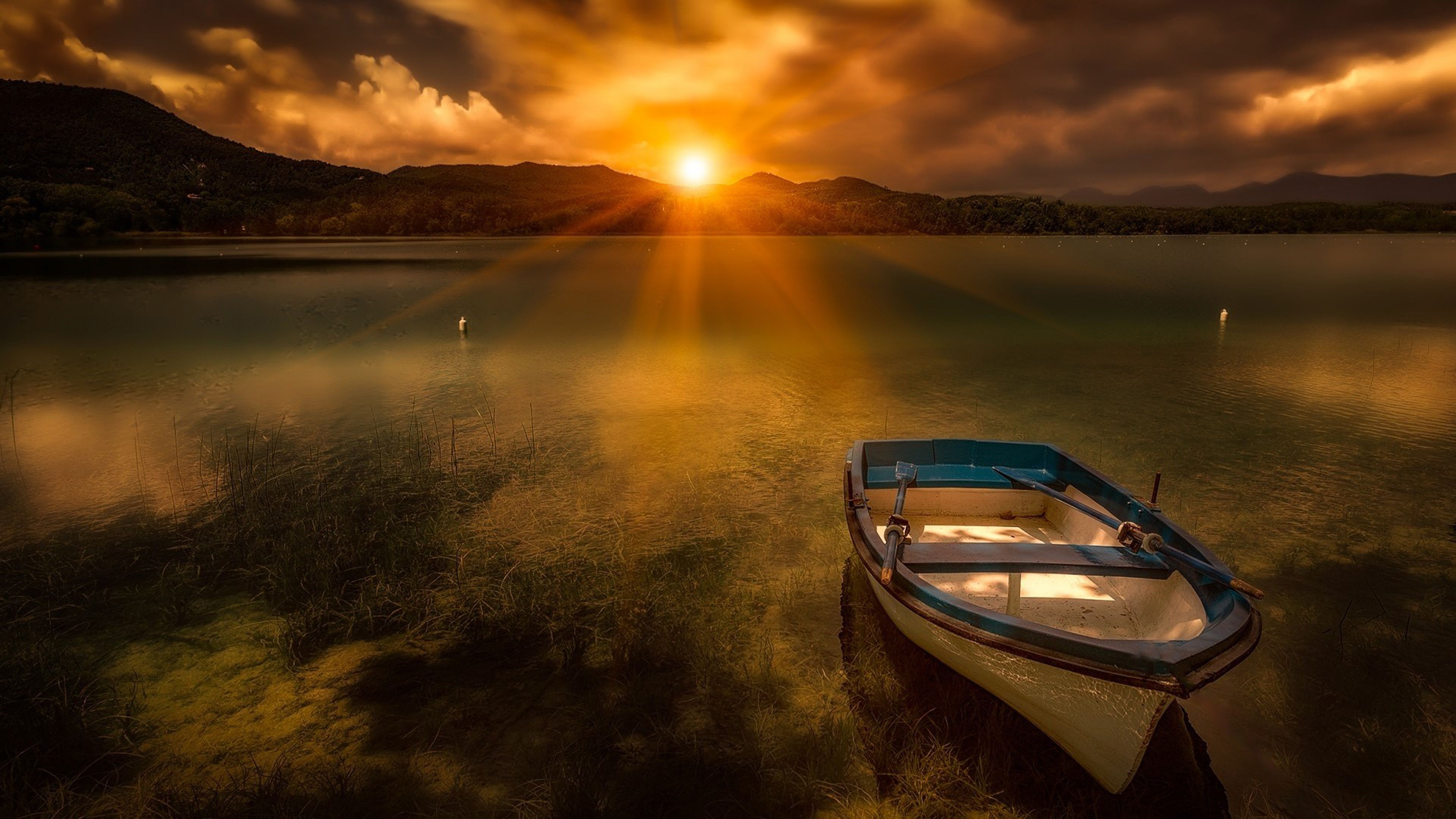 Morning Sunrise Sun Lake Boat Evaporation Fog HD Wallpaper