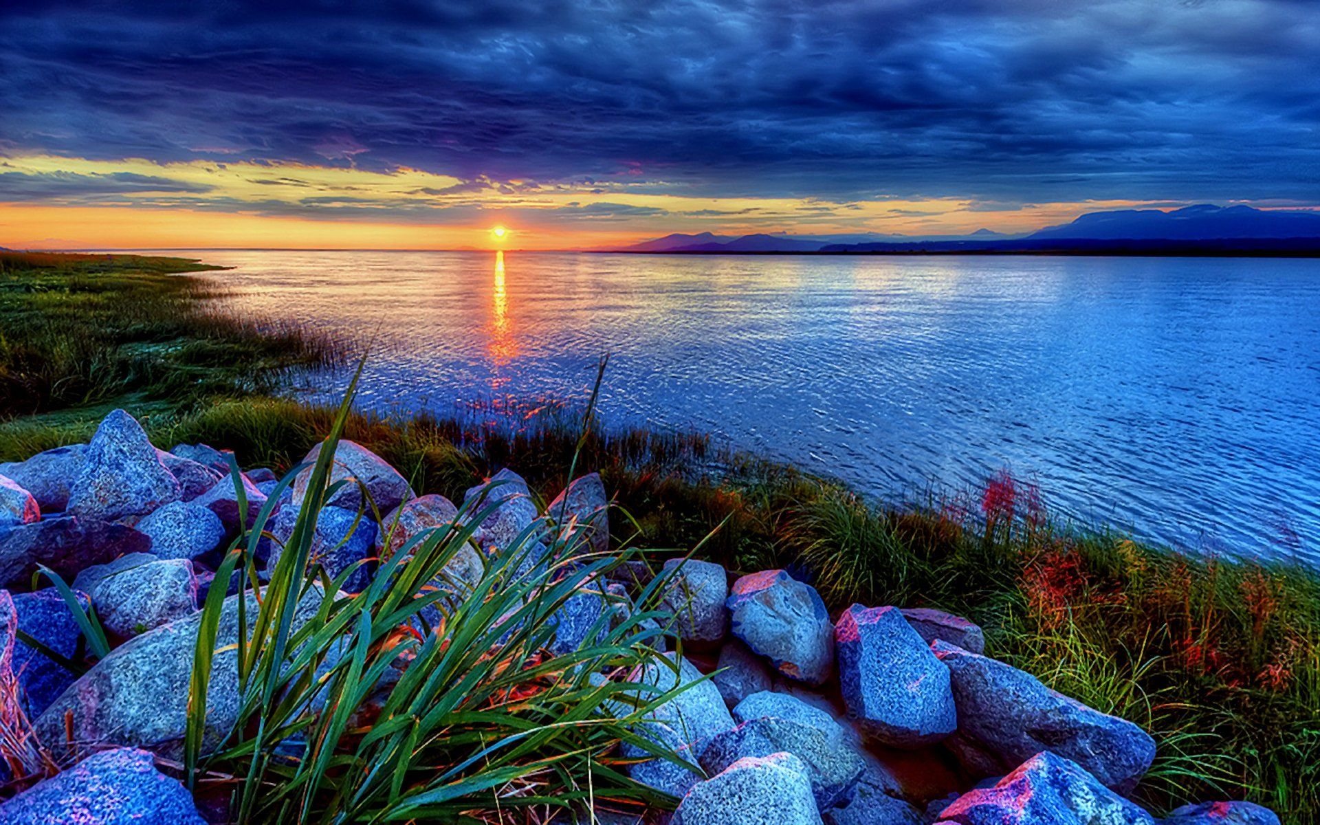 dreamy sunrise over mountain lake HD Wallpaper. Background Image
