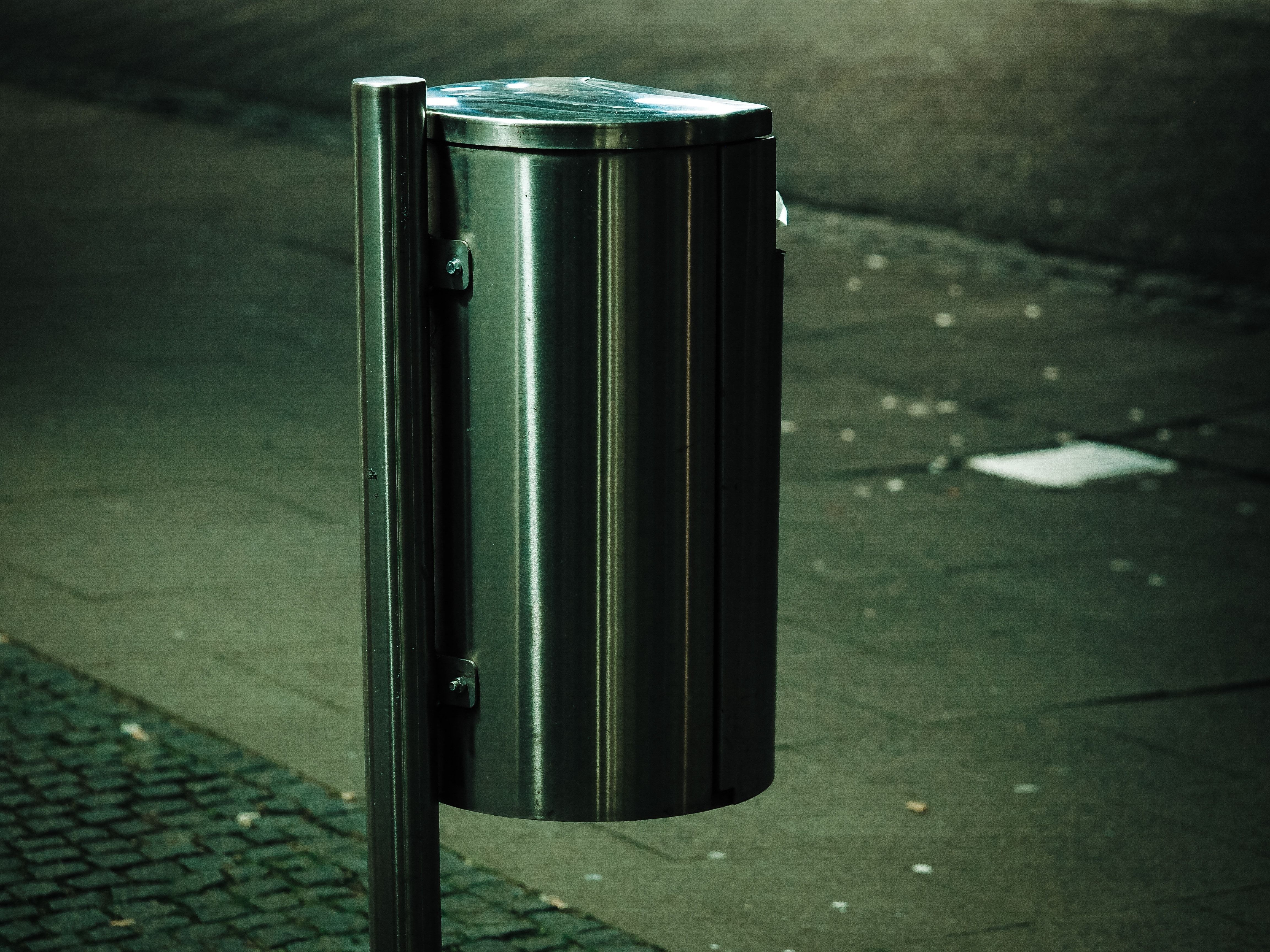 stainless steel cylindrical trash bin free image