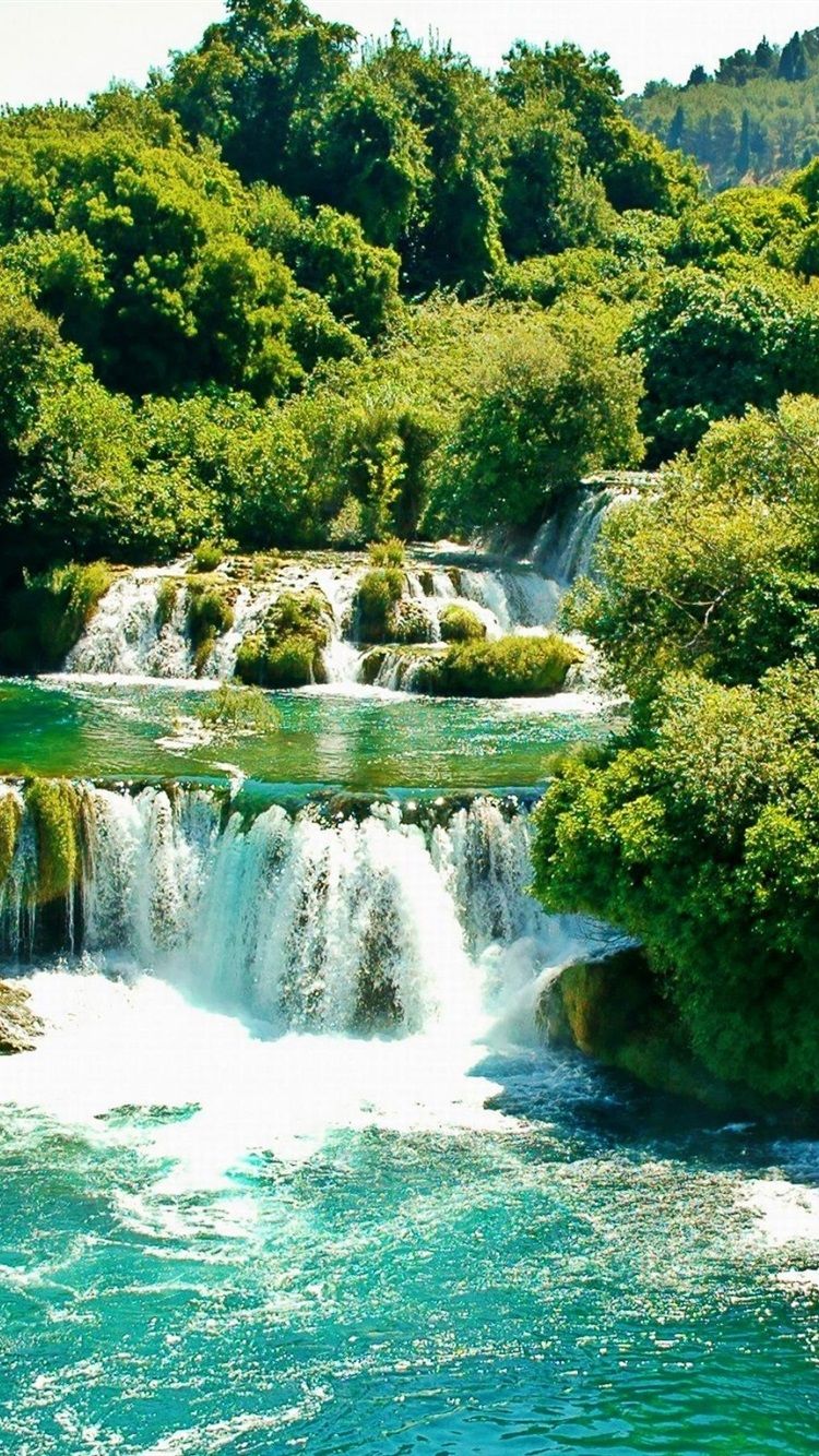 Krka National Park, Croatia, waterfalls, trees, greenery 750x1334