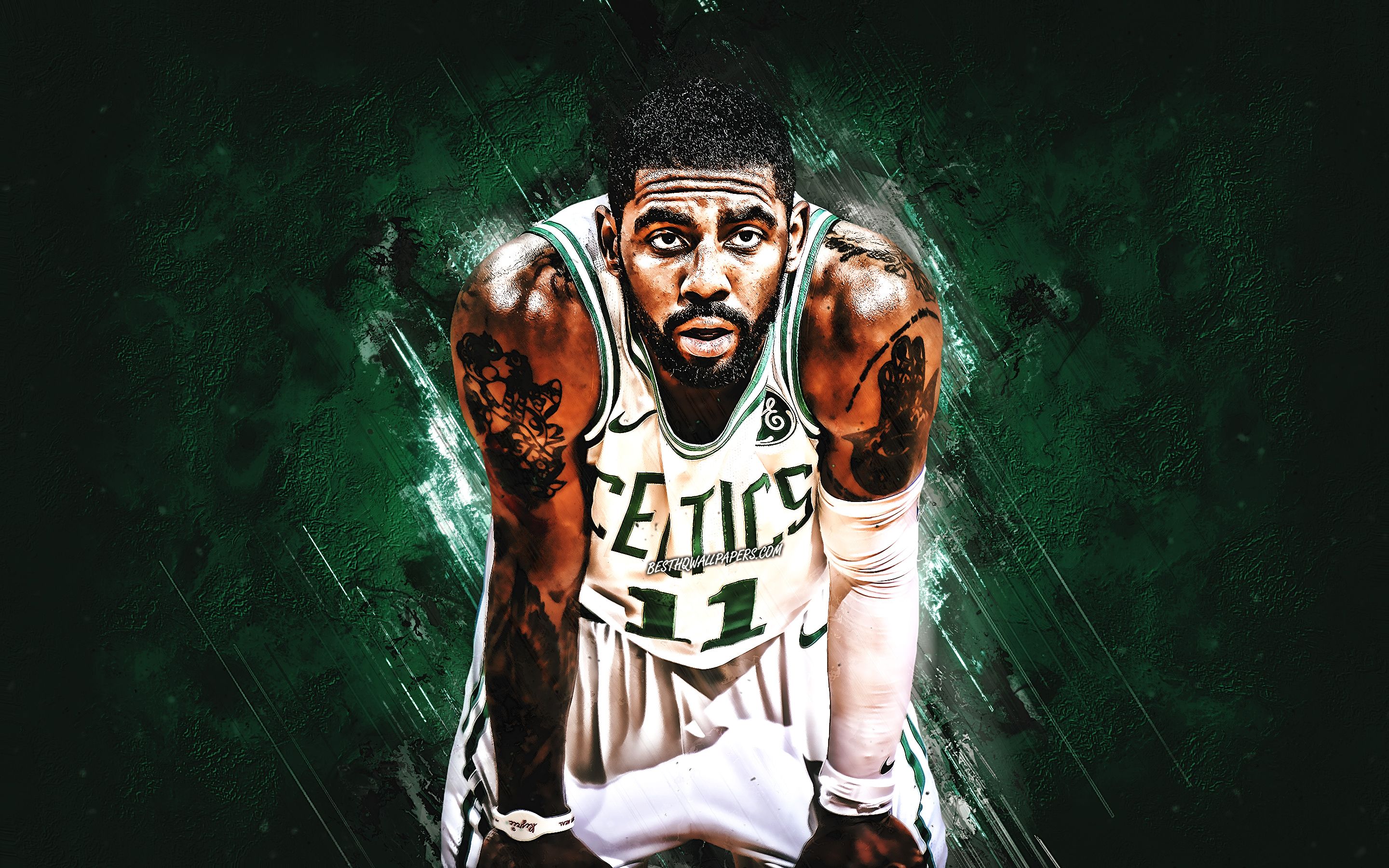 Download wallpaper Kyrie Irving, green stone, Boston Celtics, NBA