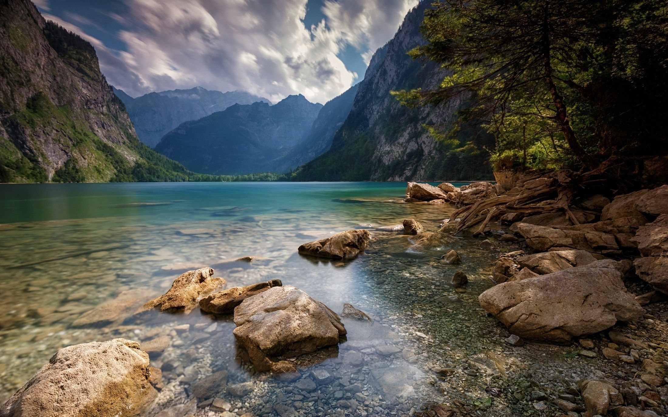 nature landscape alps summer lake mountain trees clouds water wallpaper Gallery HD Wallpaper