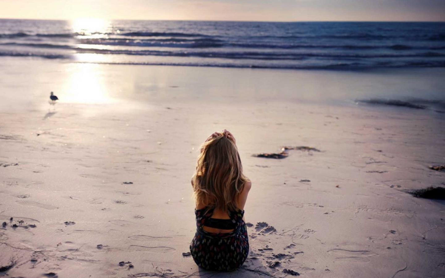 Lonely girl in beach