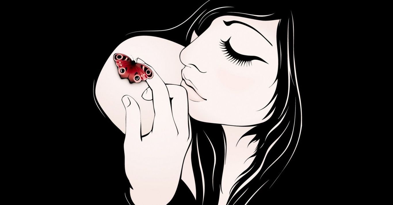 Black Air Woman Red Butterfly Girl Silluette, Wallpaper HD