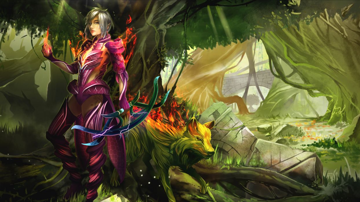 Magic Men Warriors Magical animals Armor elf elves wallpaper