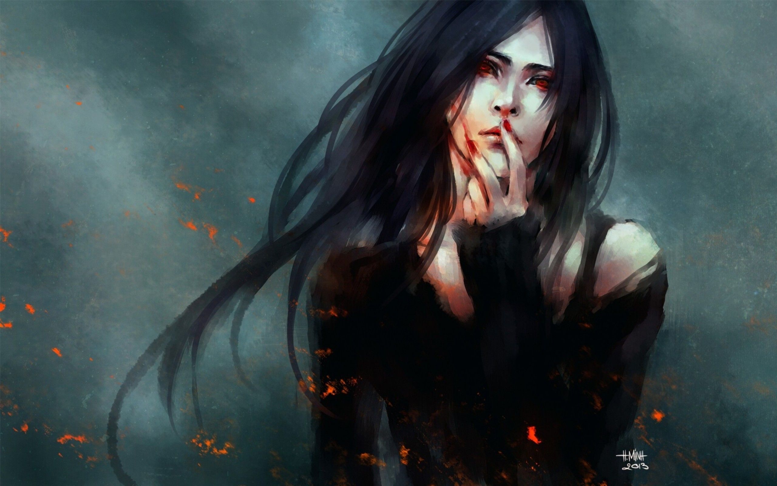 Download 2560x1600 Fantasy Woman, Black Hair, Red Eyes, Vampire