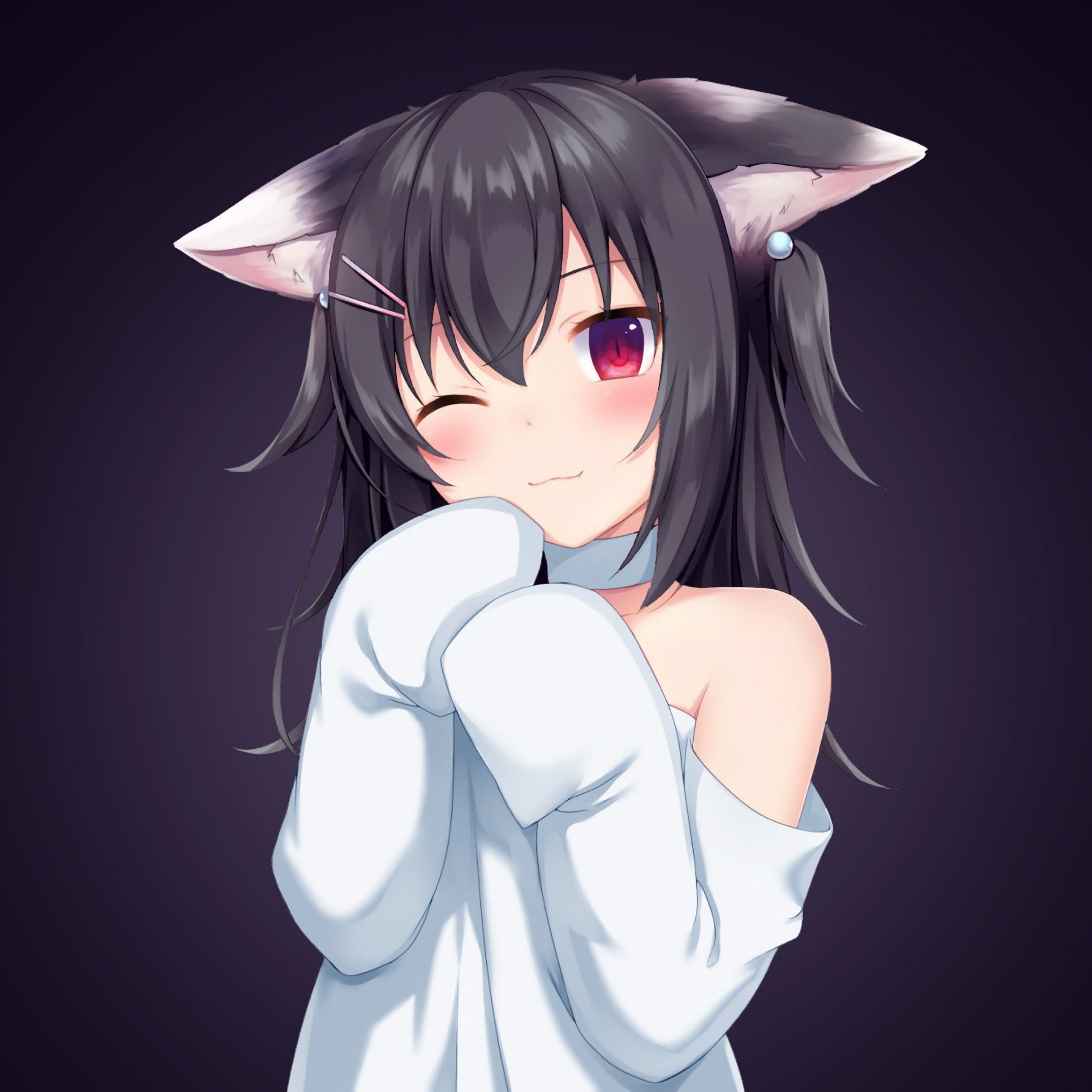 Wallpaper Black Cat, Anime girl, 4K, Anime