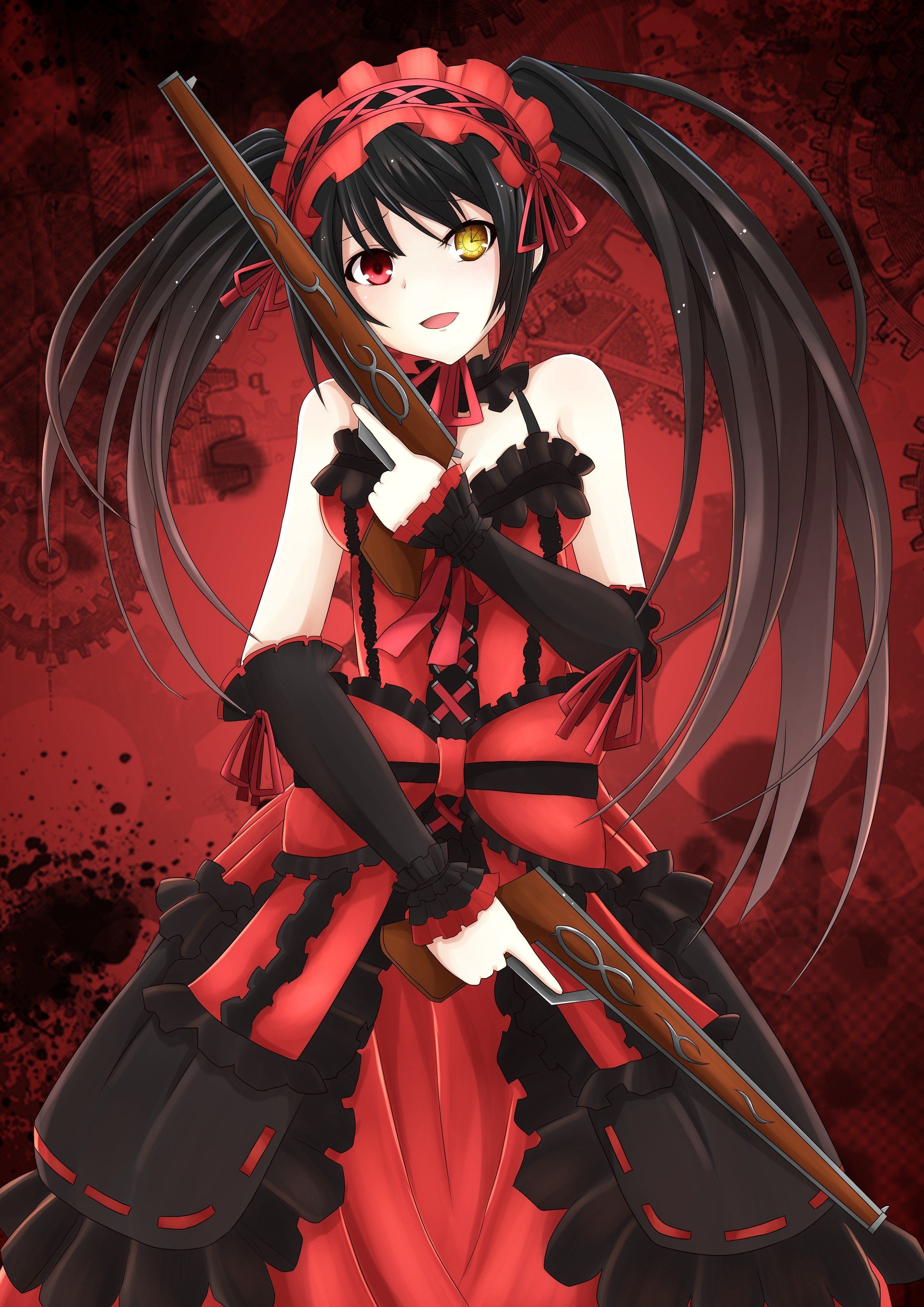 Guns dress weapons heterochromia anime lolita fashion anime girls