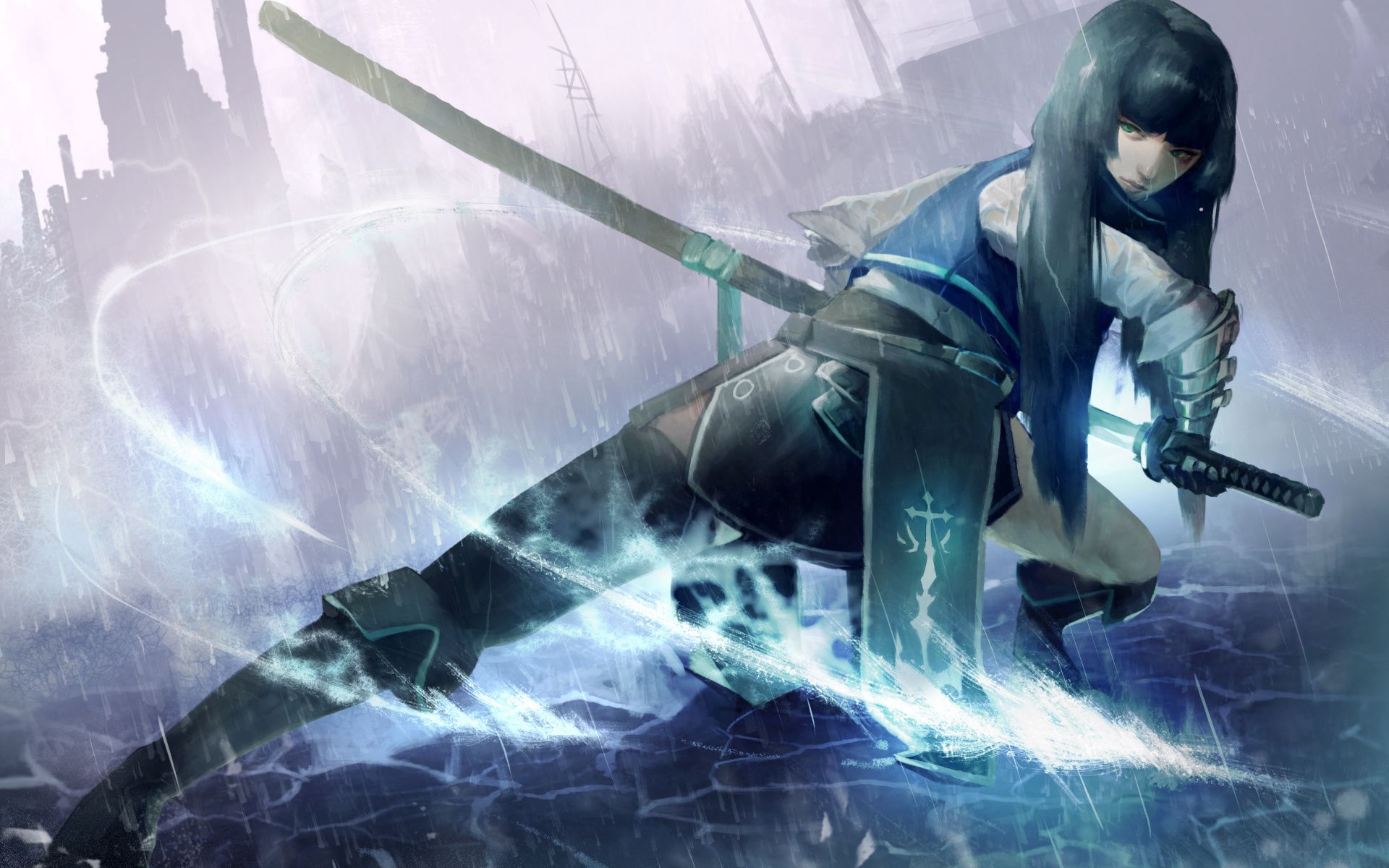 Desktop Wallpaper Samurai, Anime Girl, Art, Sword, HD Image