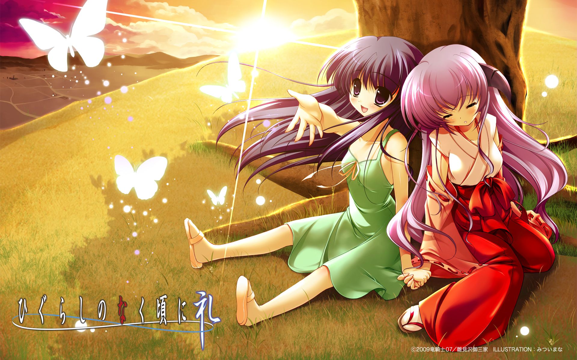 Higurashi When They Cry girls holding hand together very cute