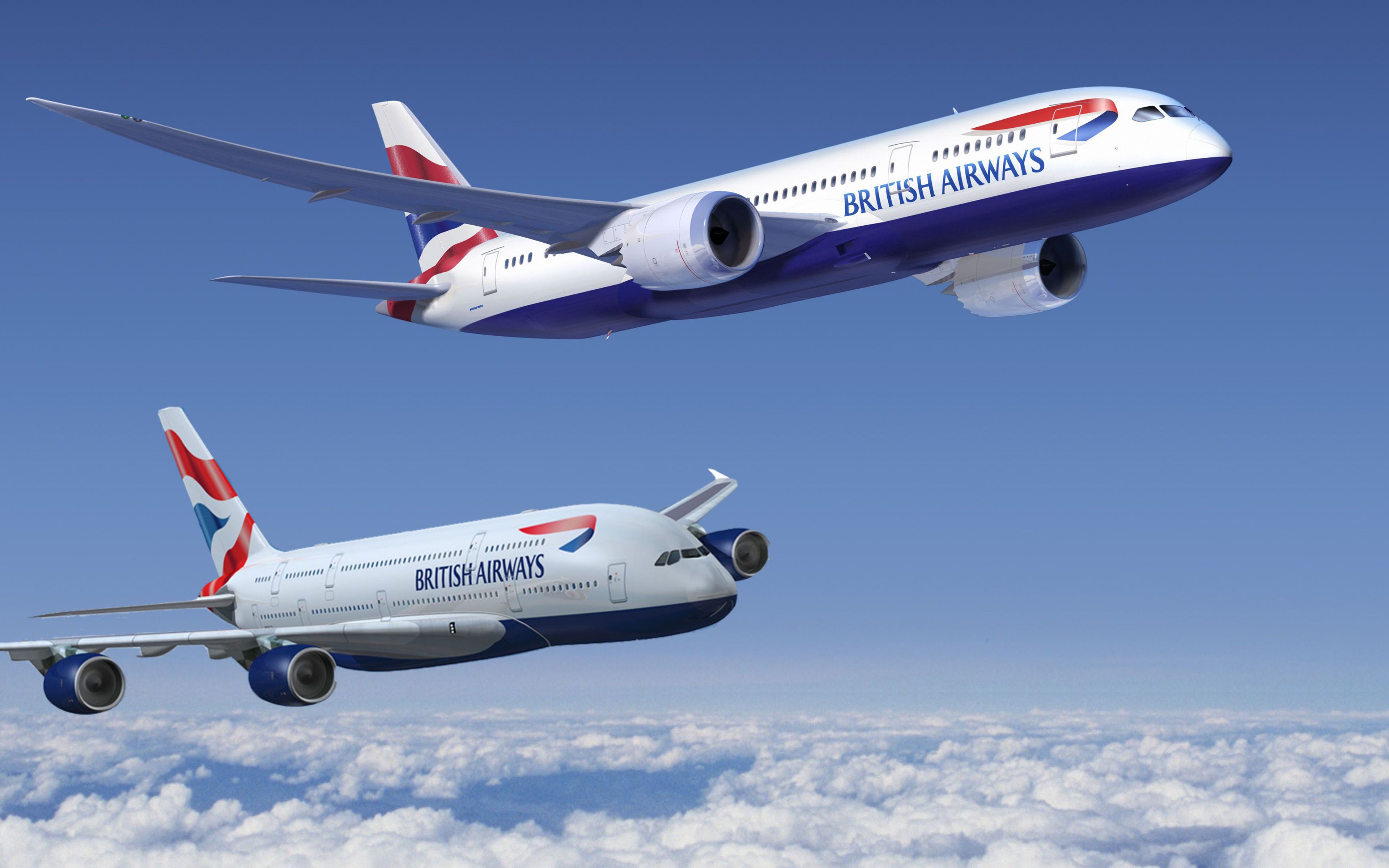 Download wallpaper 4k, Airbus A British Airways, two planes