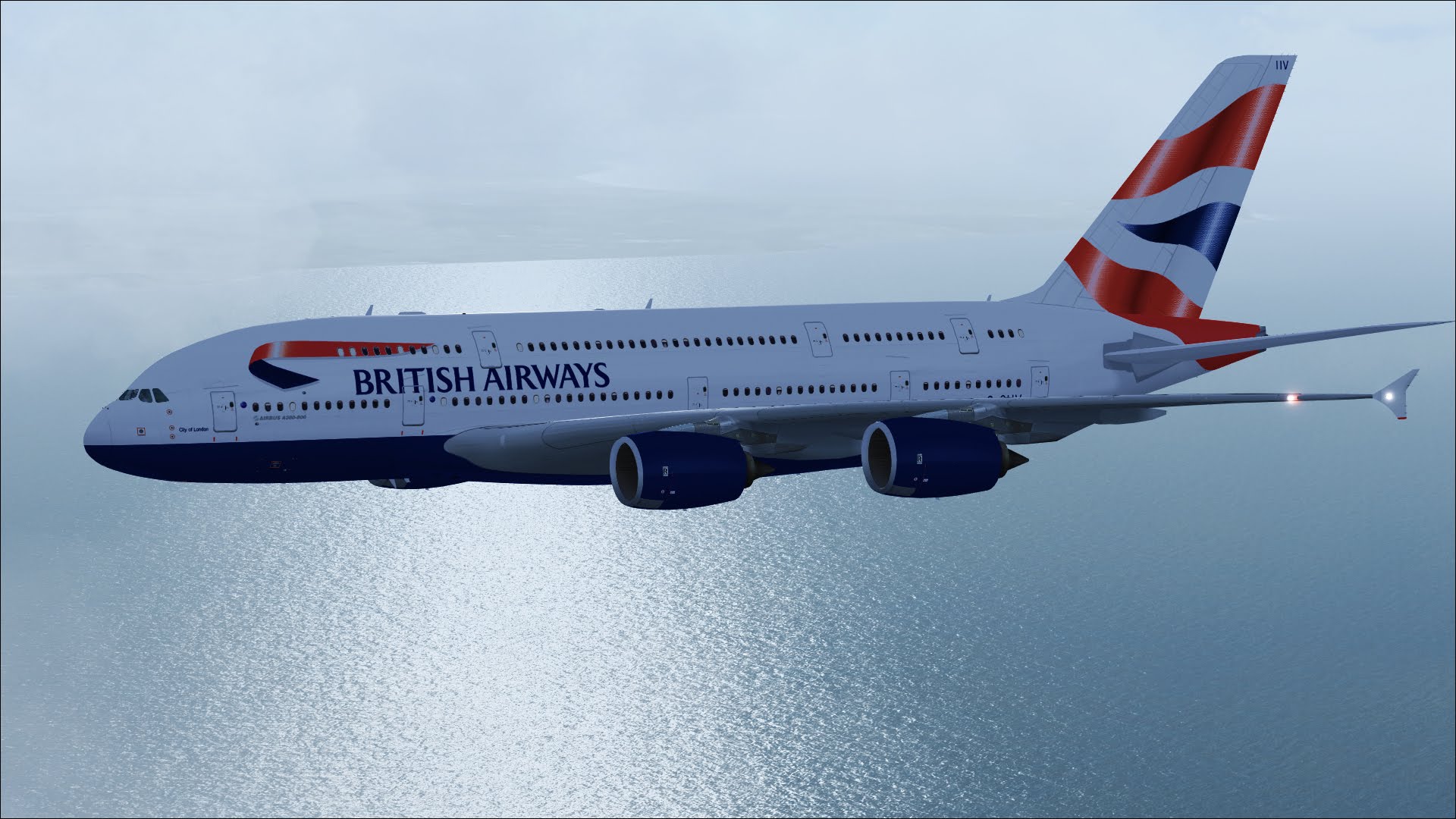 Airbus A380 British Airways plane flying over the ocean wallpaper