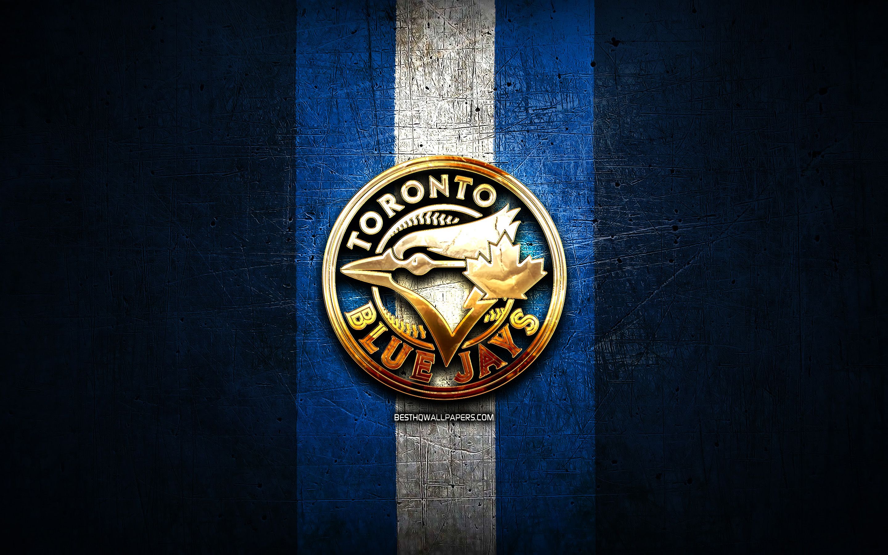 Download wallpaper Toronto Blue Jays, golden logo, MLB, blue