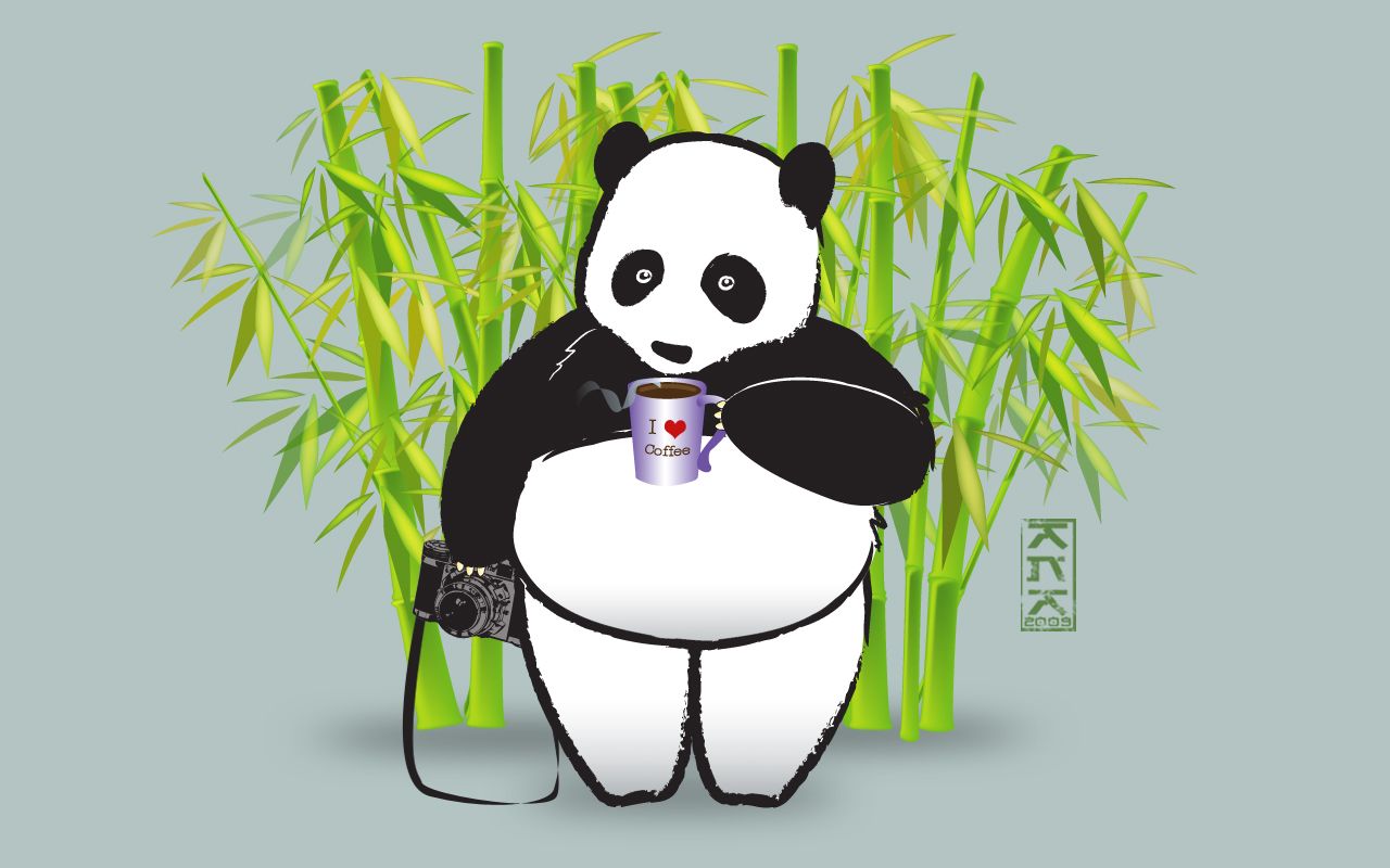 Free wallpaper: Panda loves coffee. coffee cup adventures
