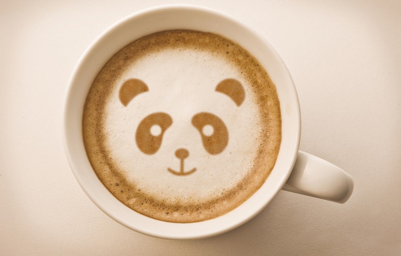 Wallpaper background, figure, coffee, Panda, mug, foam image