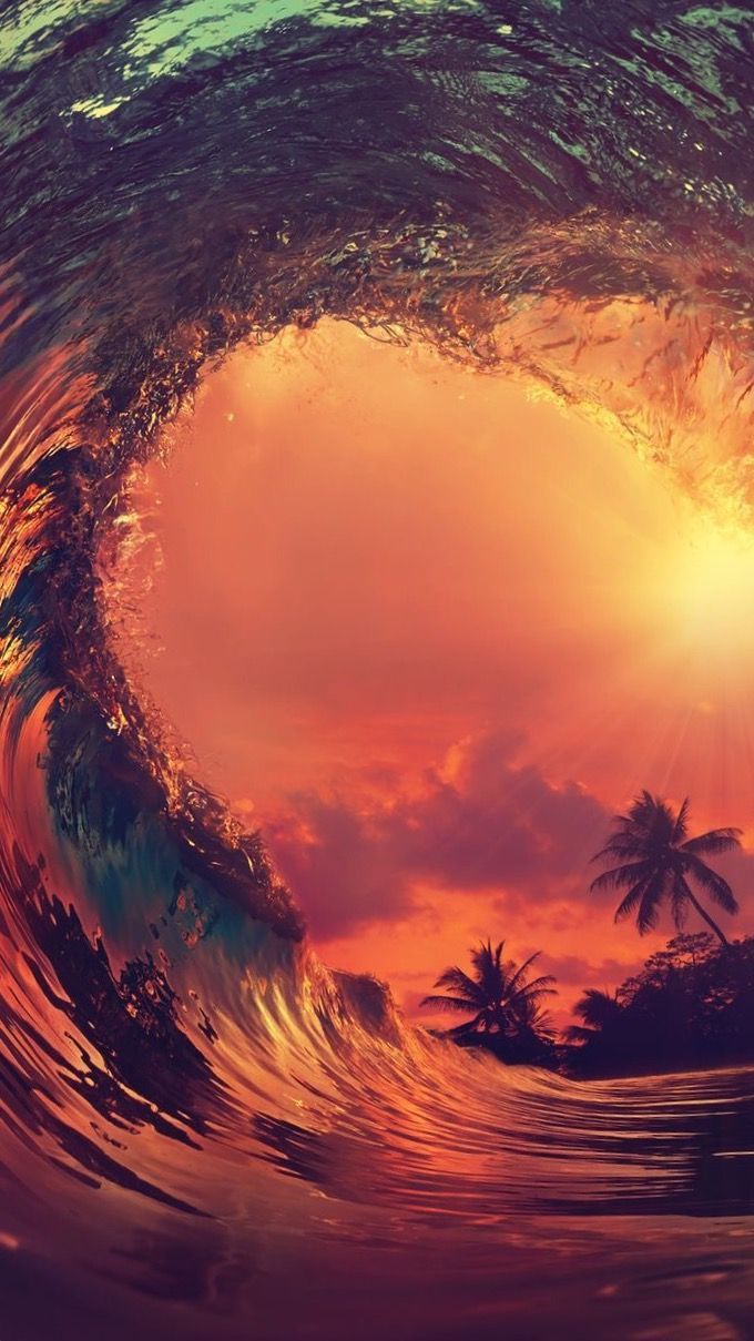 Sunset in a rolling wave. Waves wallpaper, Beautiful wallpaper
