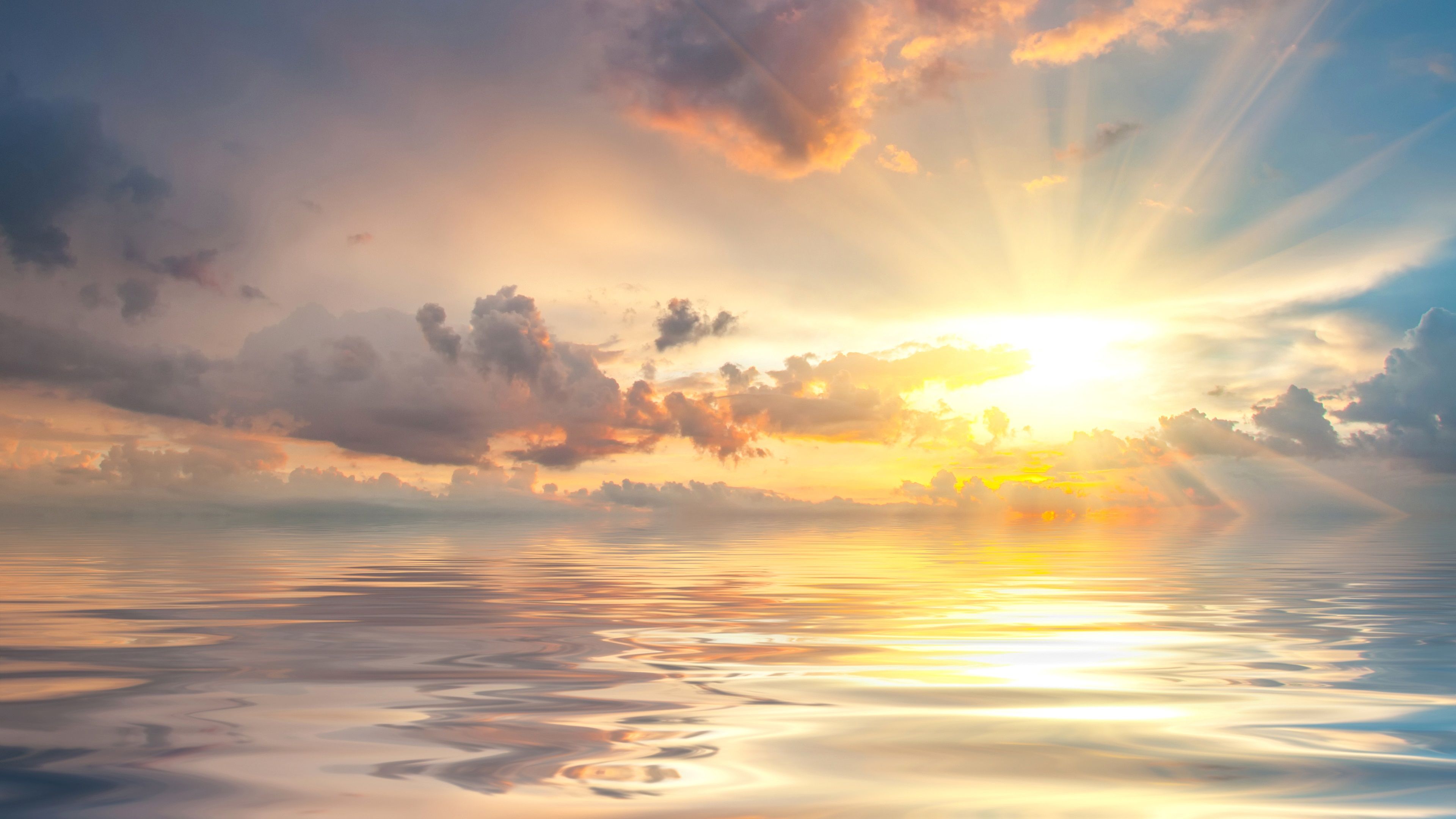 Wallpaper Dawn at sea, sunrise, clouds, beautiful nature landscape
