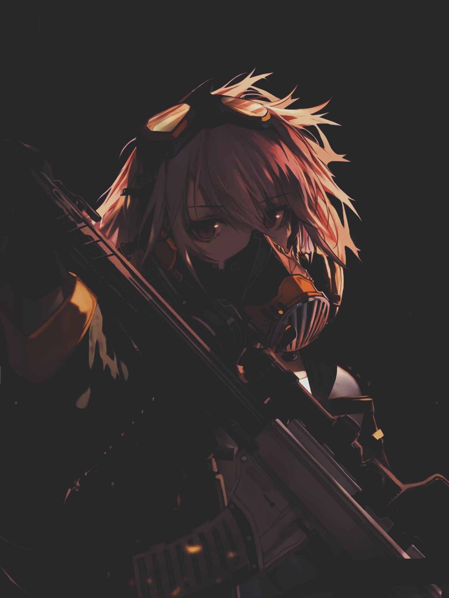Download 1536x2048 Anime Girl, Dark, Gas Mask, Short Hair
