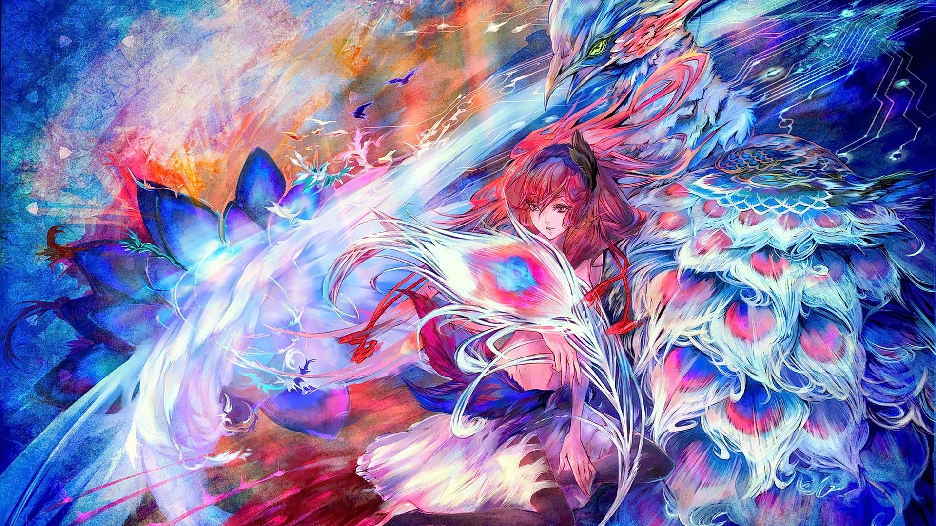 #pink hair, #long hair, #fenix, #animals, #birds, #looking