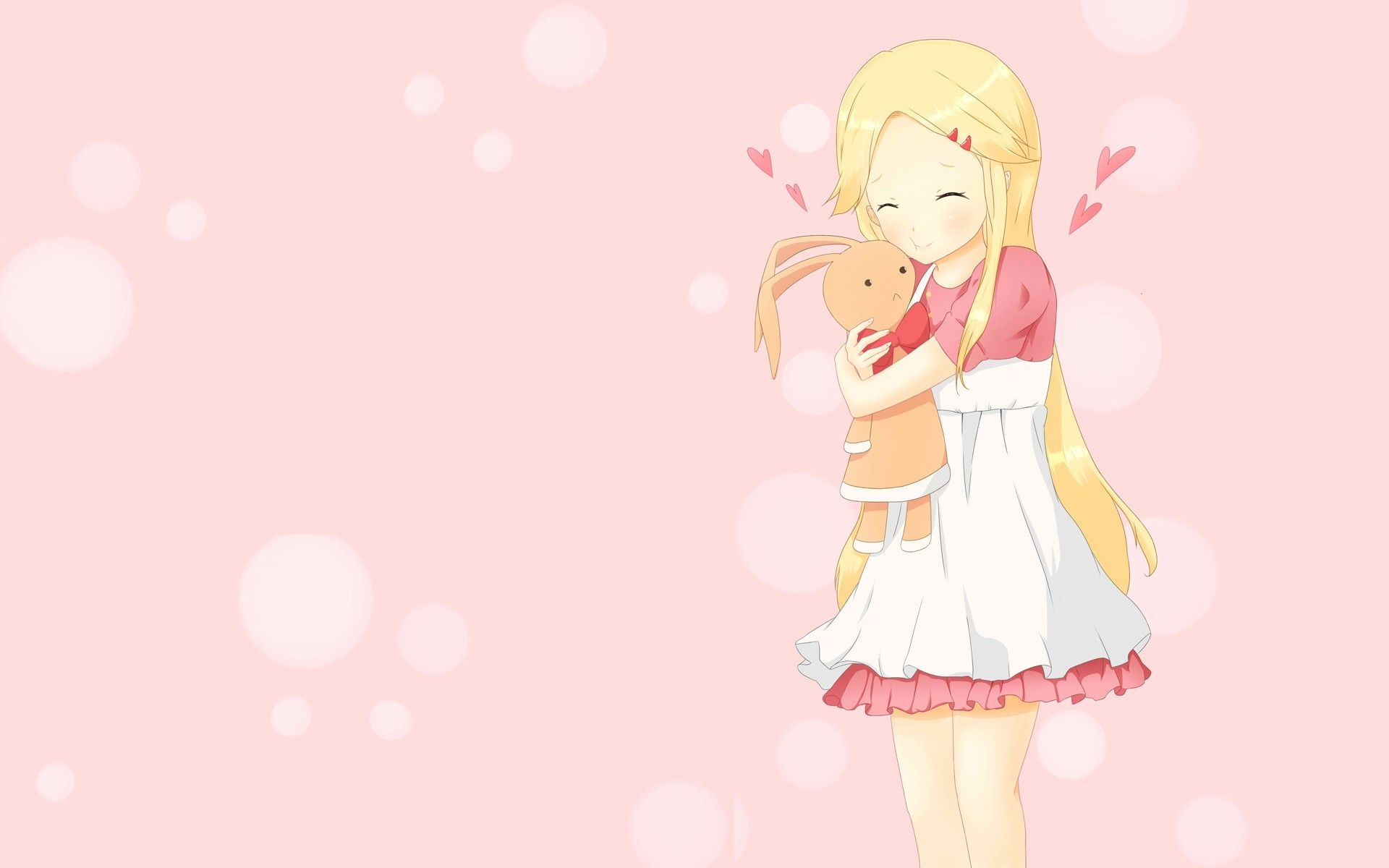 blondes dress long hair stuffed animals anime hearts closed eyes