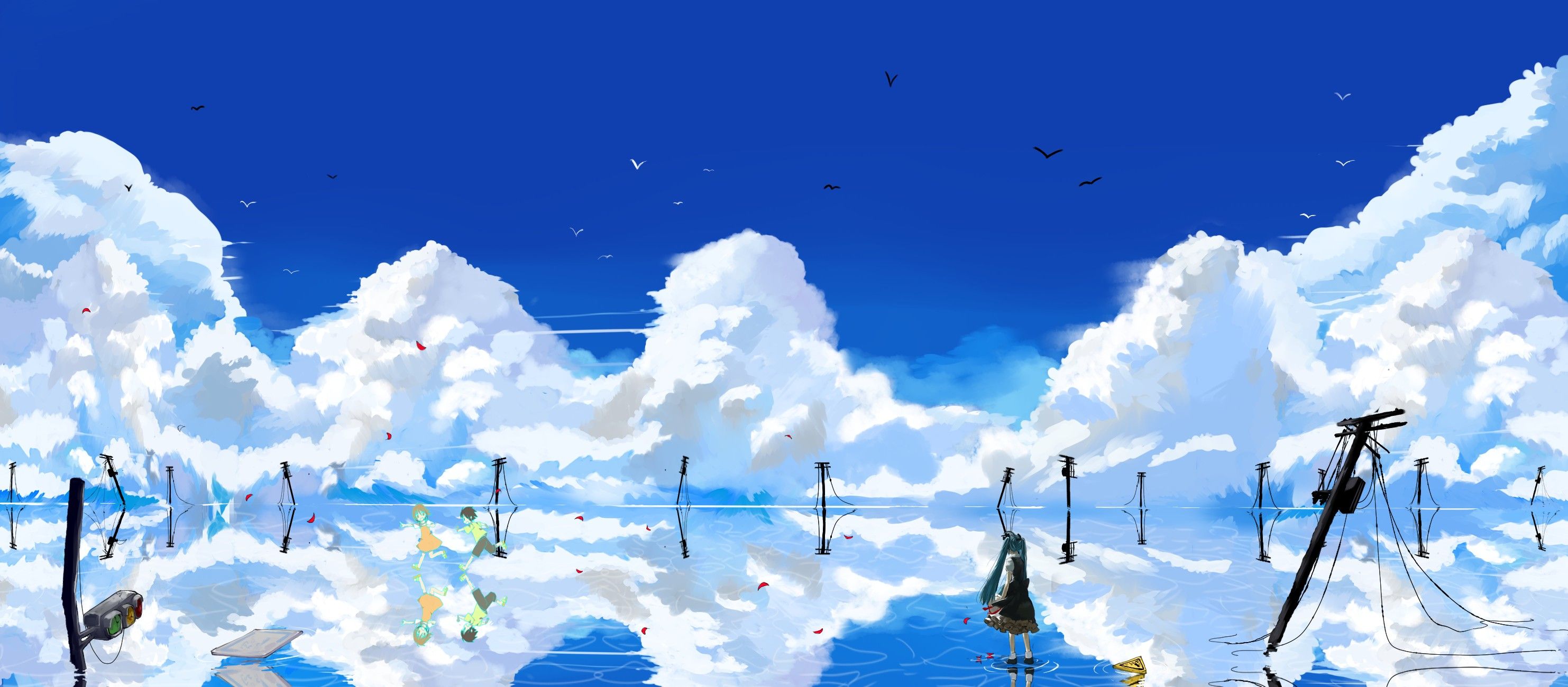 Free download Water abstract blue clouds landscapes vocaloid
