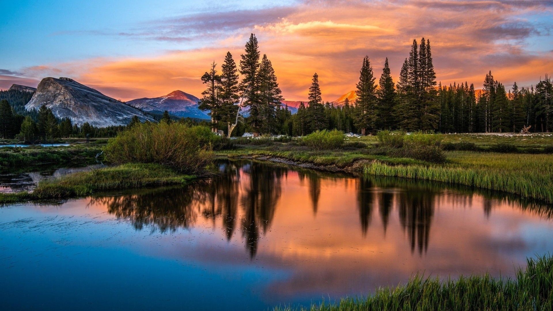 landscape, Sunset, Lake, Trees, Mountains Wallpaper HD / Desktop