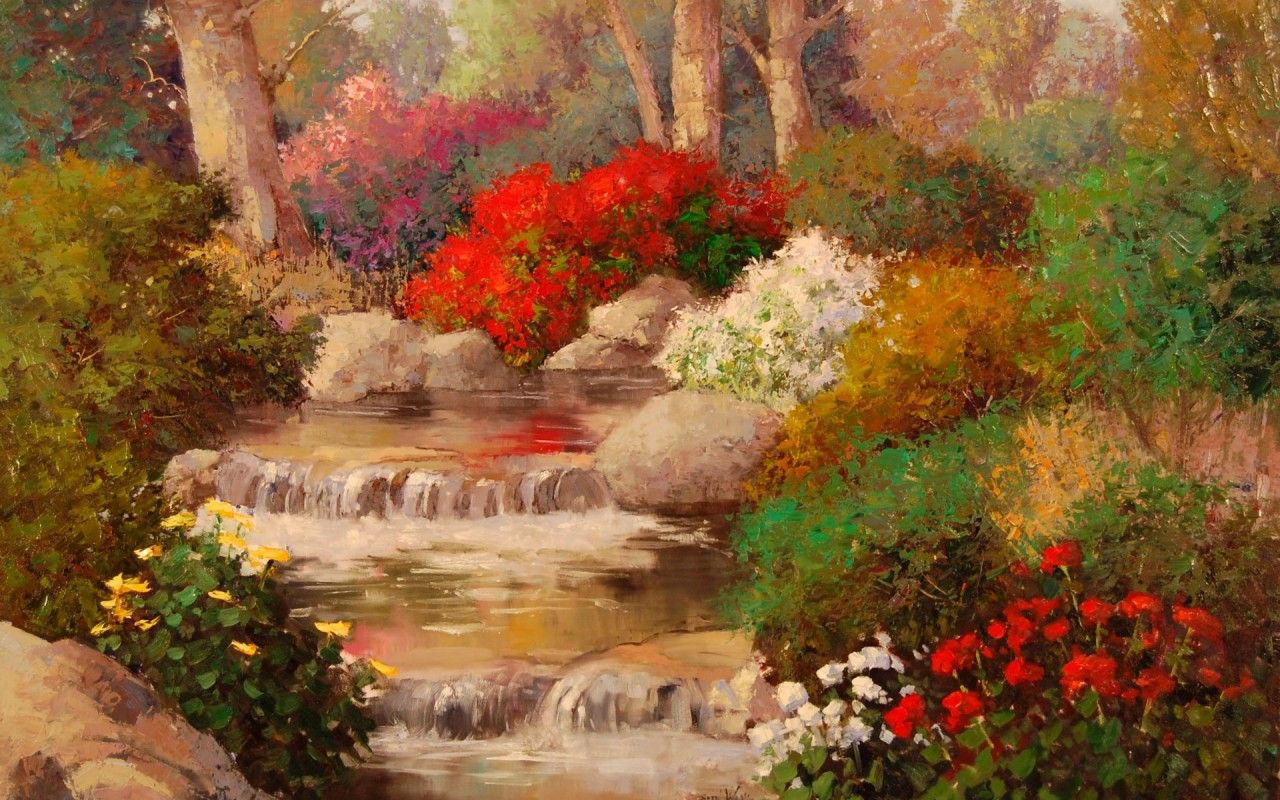 Wood Waterfall Cascade Flowers wallpaper. Wood Waterfall Cascade