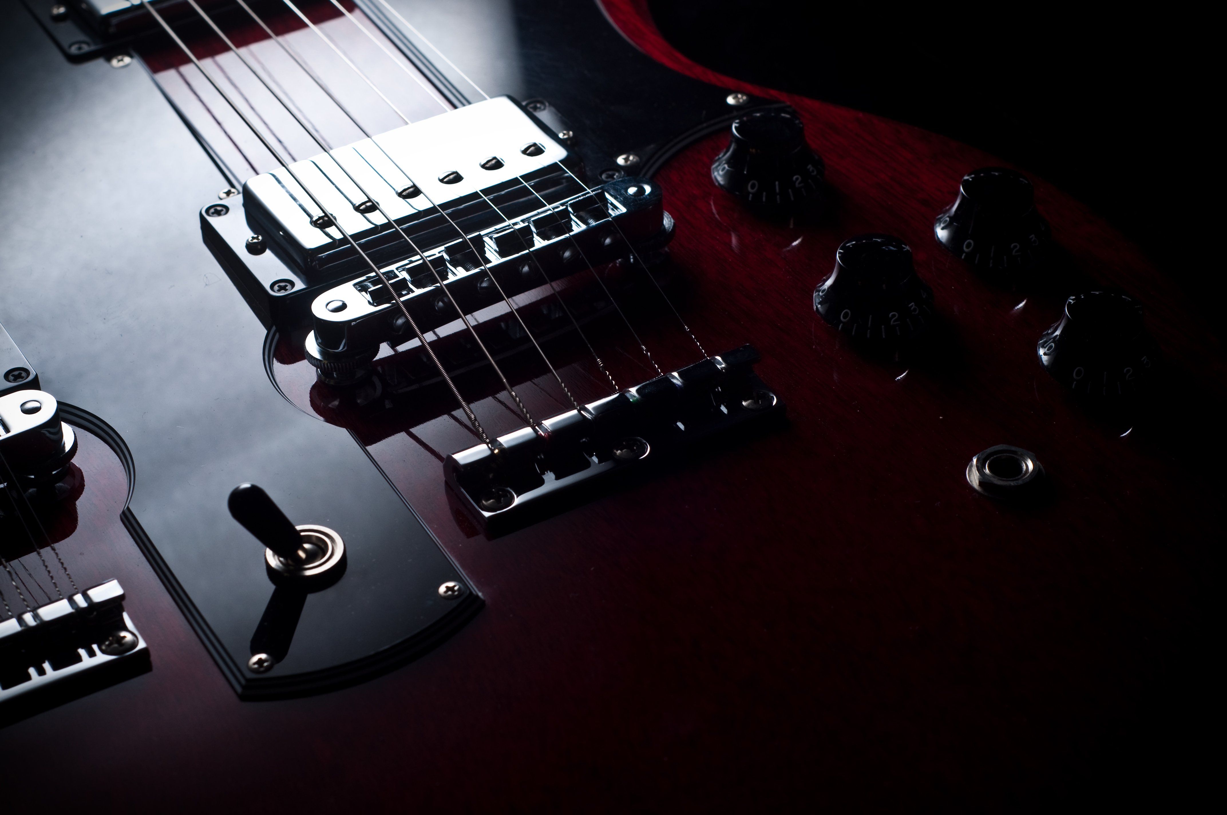 Electric gibson fender Guitar reflection strings macro music art