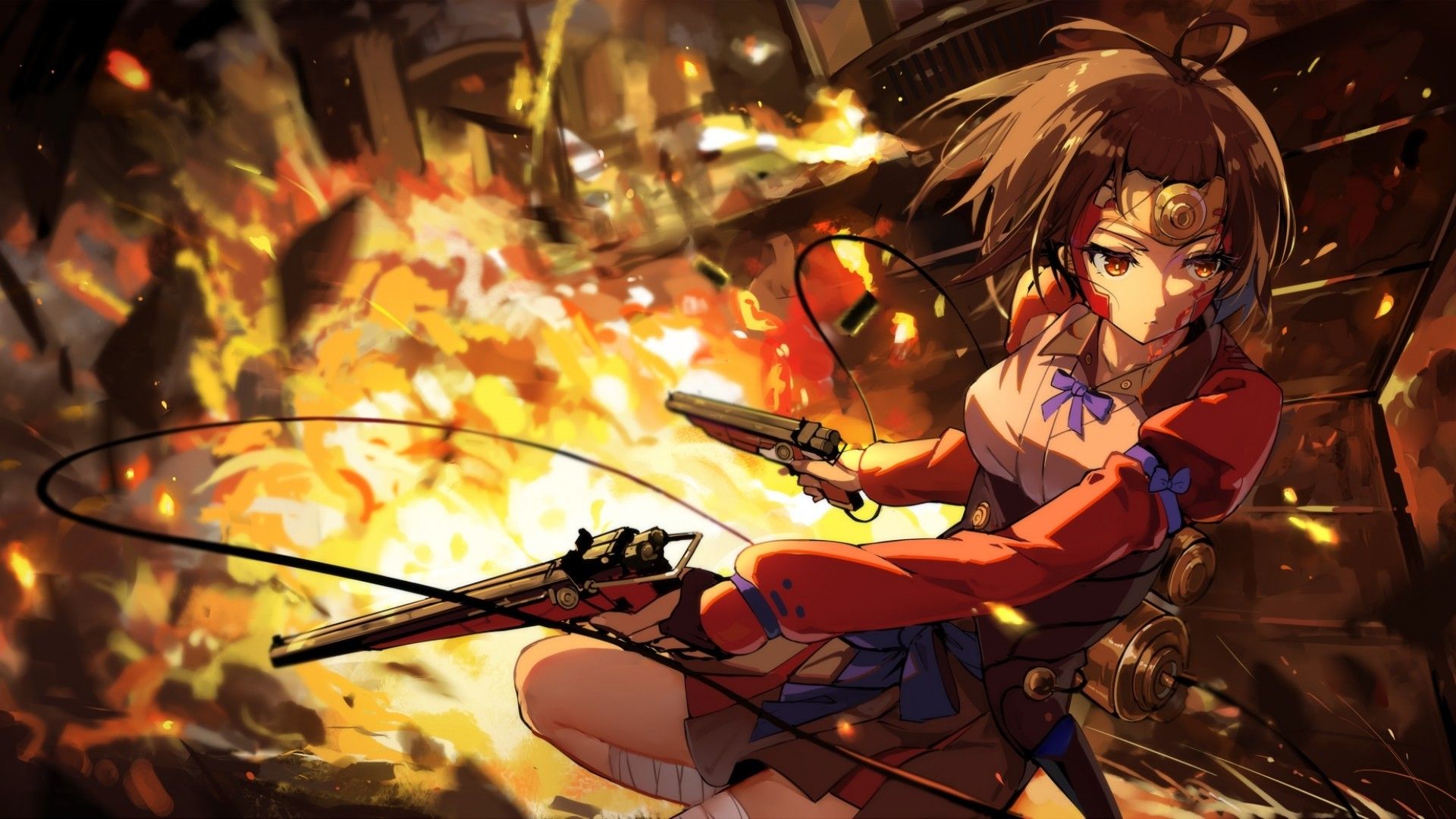 Download 1920x1080 Koutetsujou No Kabaneri, Mumei, Guns, Fire