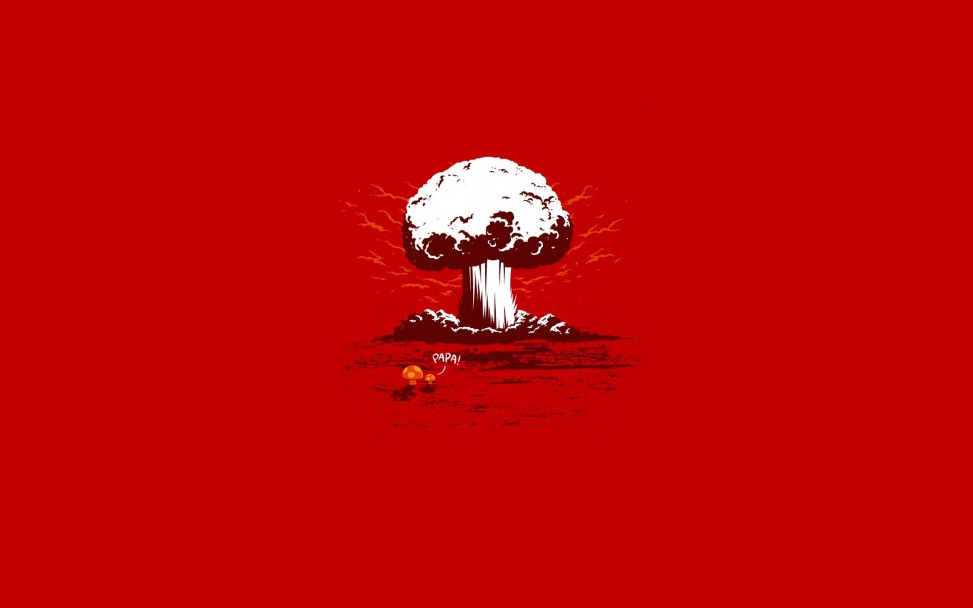 minimalistic, funny, typography, nuclear explosions, red