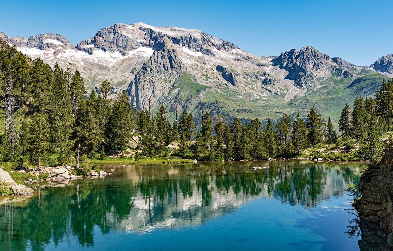 Wallpaper Spain Benasque Aragon Nature Spruce Mountains Lake