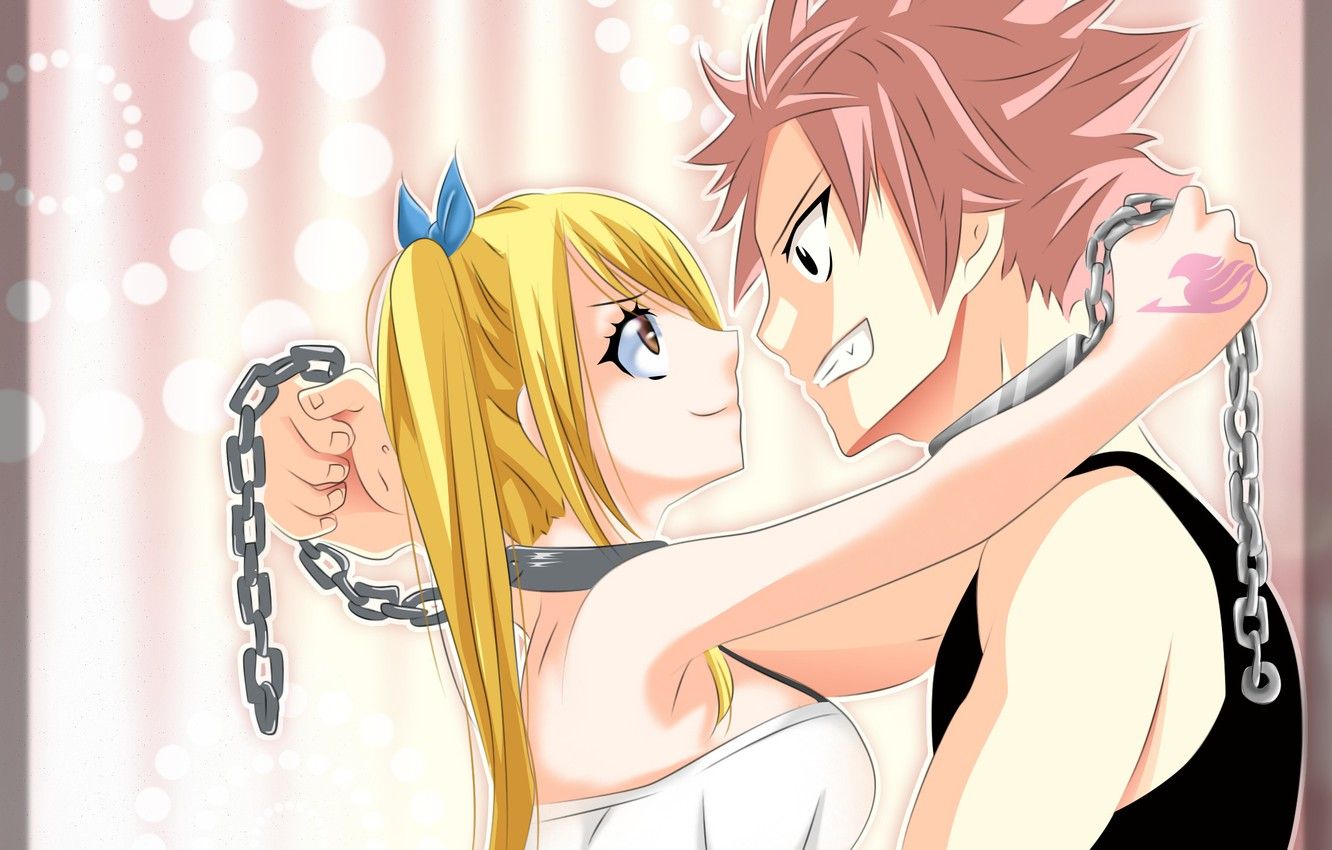 Wallpaper love, Girl, anime, art, pair, guy, Fairy Tail, Lucy for