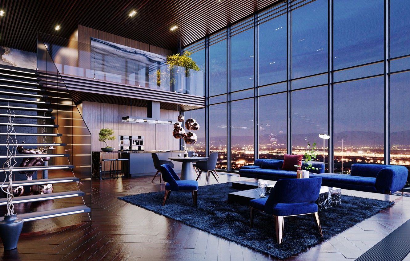 Wallpaper space, interior, penthouse, living room, USA Luxury Life, Dream House Interior, Luxury Homes, Luxury penthouse in LA image for desktop, section интерьер