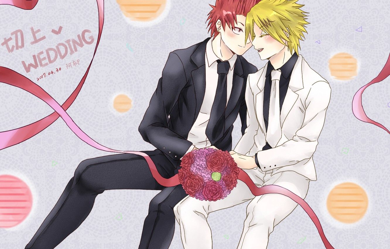 Wallpaper Boku no Hero Academy, My Hero Academia, Kaminari Denki, Kirishima Eijirou, Pixiv Id 3469366, KiriKami image for desktop, section сёнэн