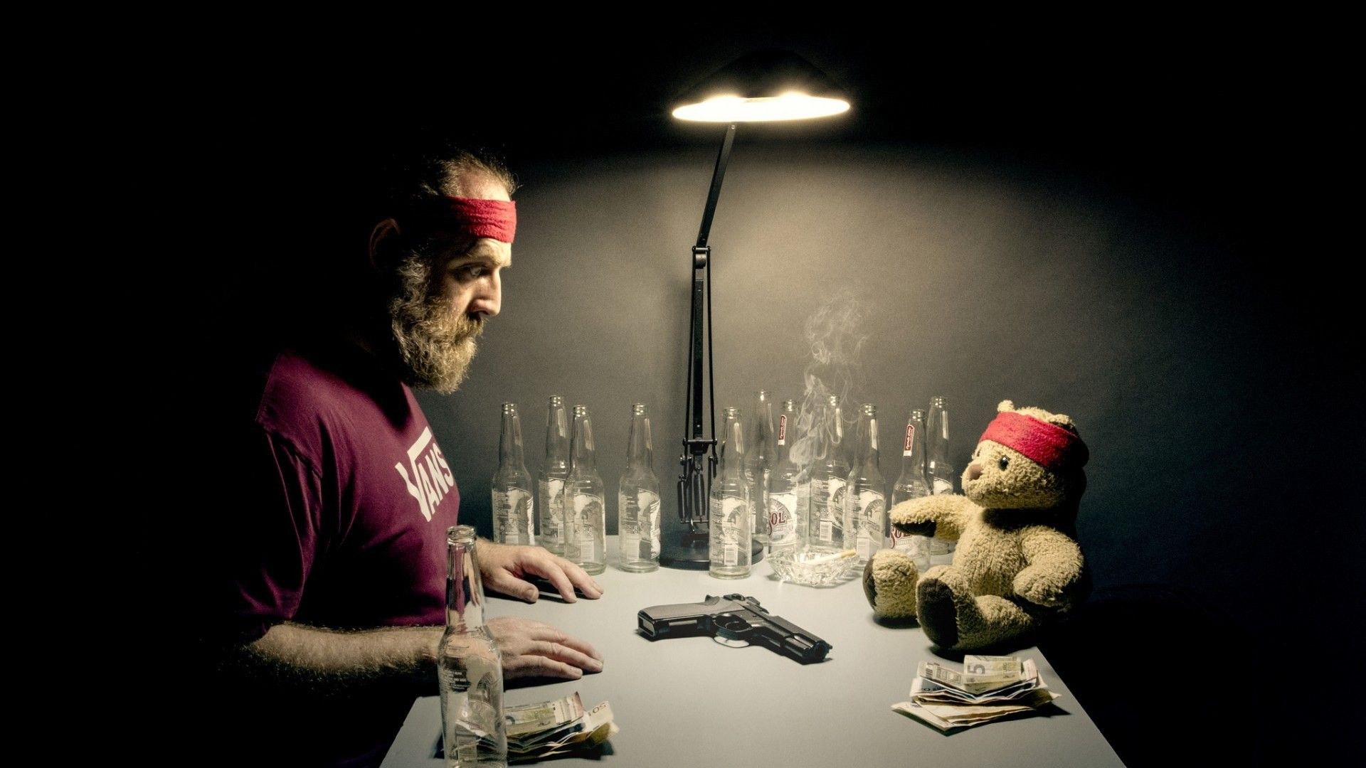 men, Digital art, Humor, Teddy bears, Gun, Russian roulette