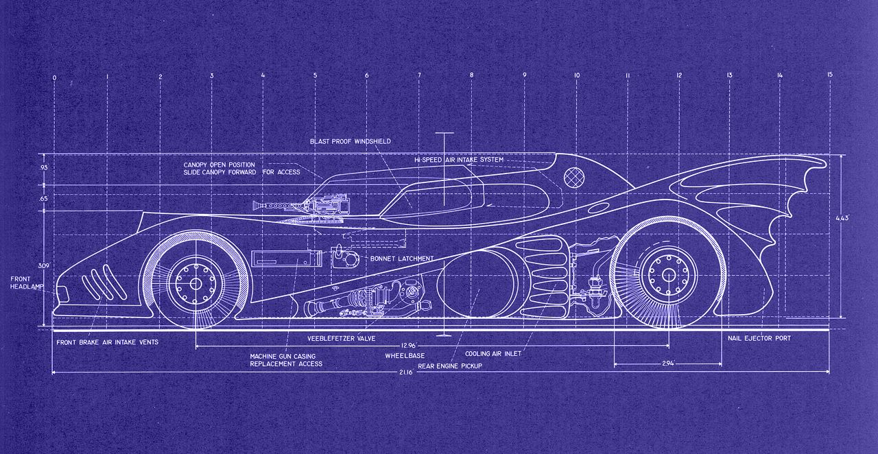 Blueprints for a 1989 model Batmobile. (con immagini). Batmobile