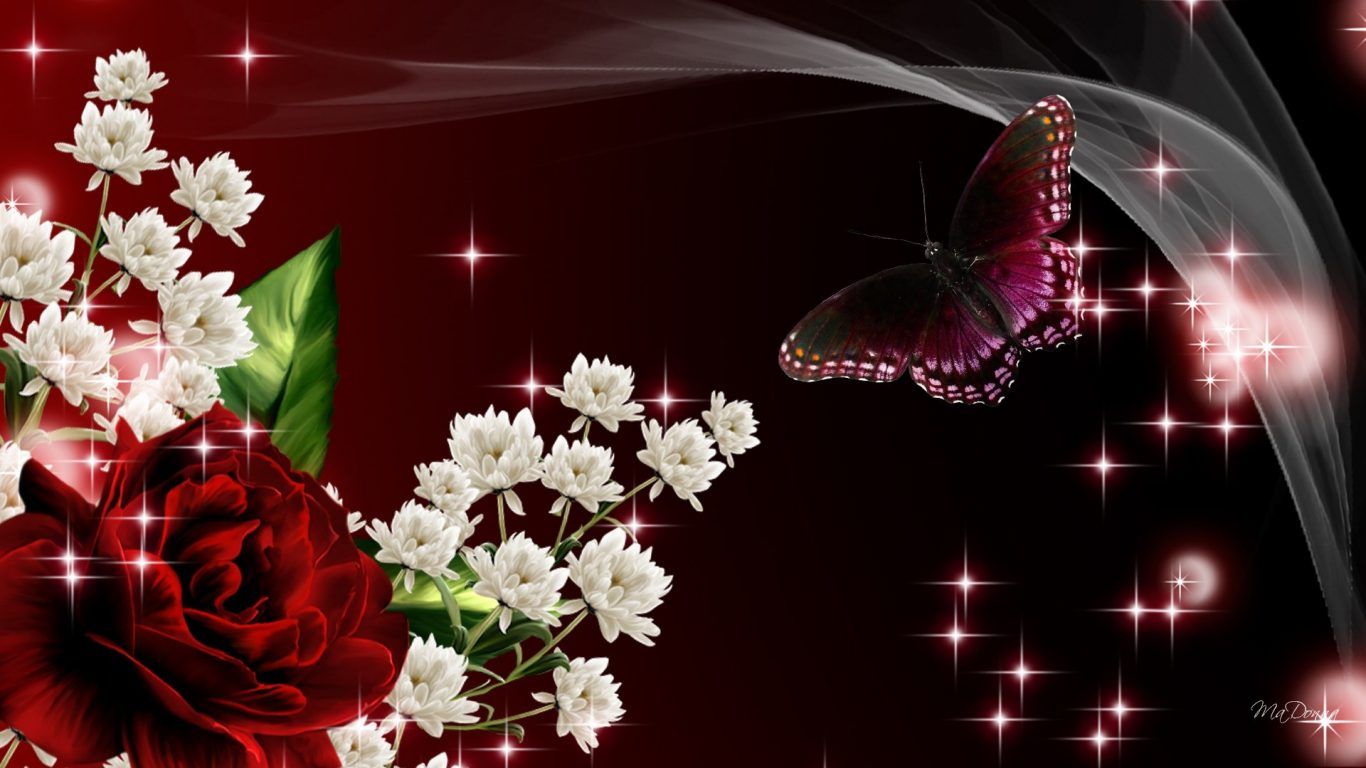 Красивая ночная роза с бабочкой