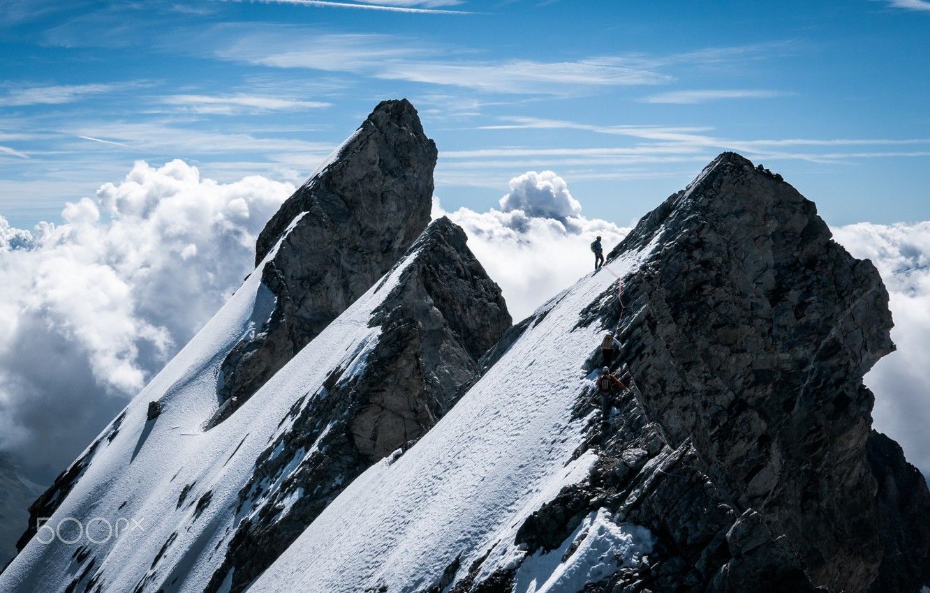 Wallpaper clouds, mountains, people, sport, mountain, climbing