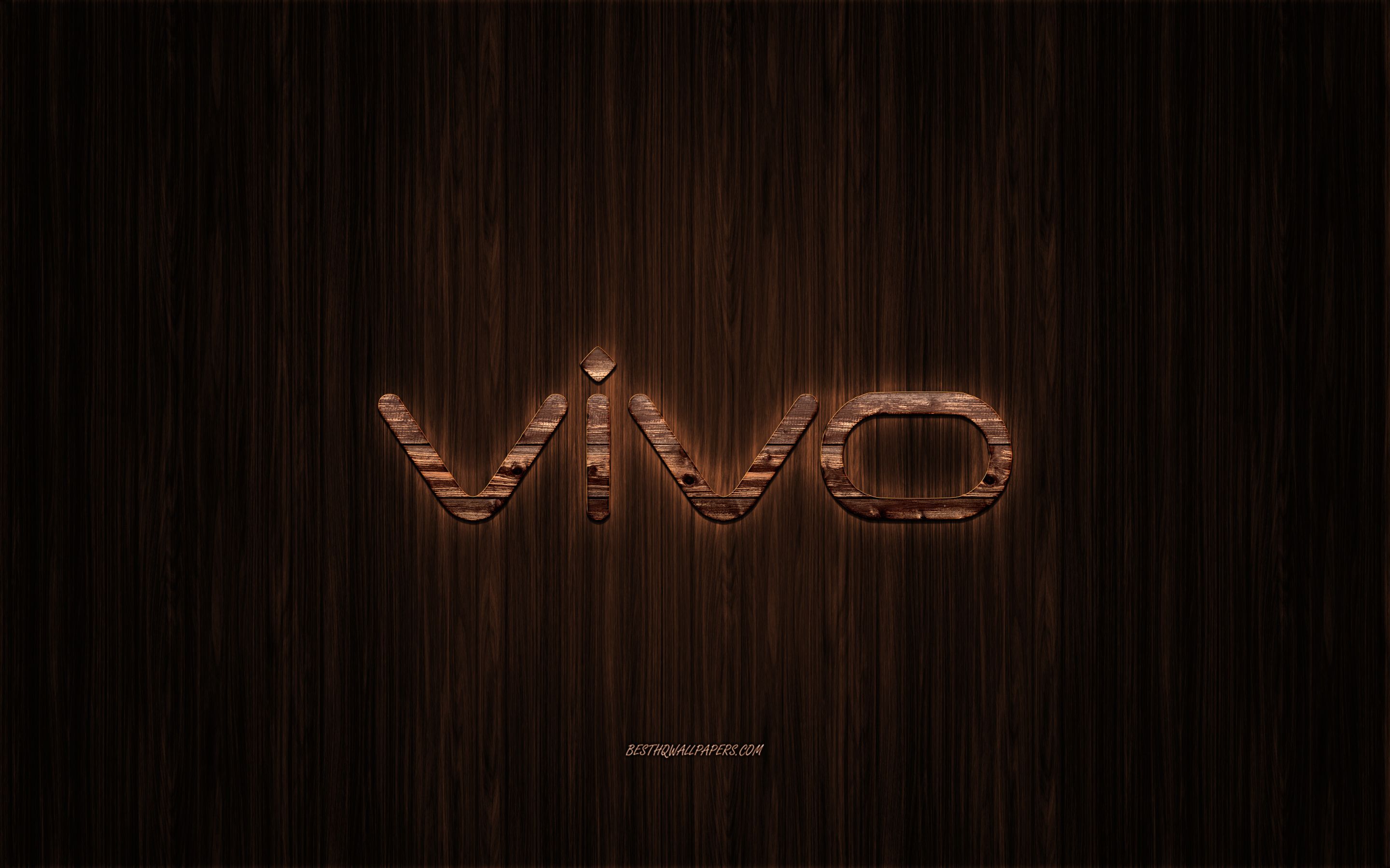 Download wallpaper Vivo logo, wooden logo, wooden background