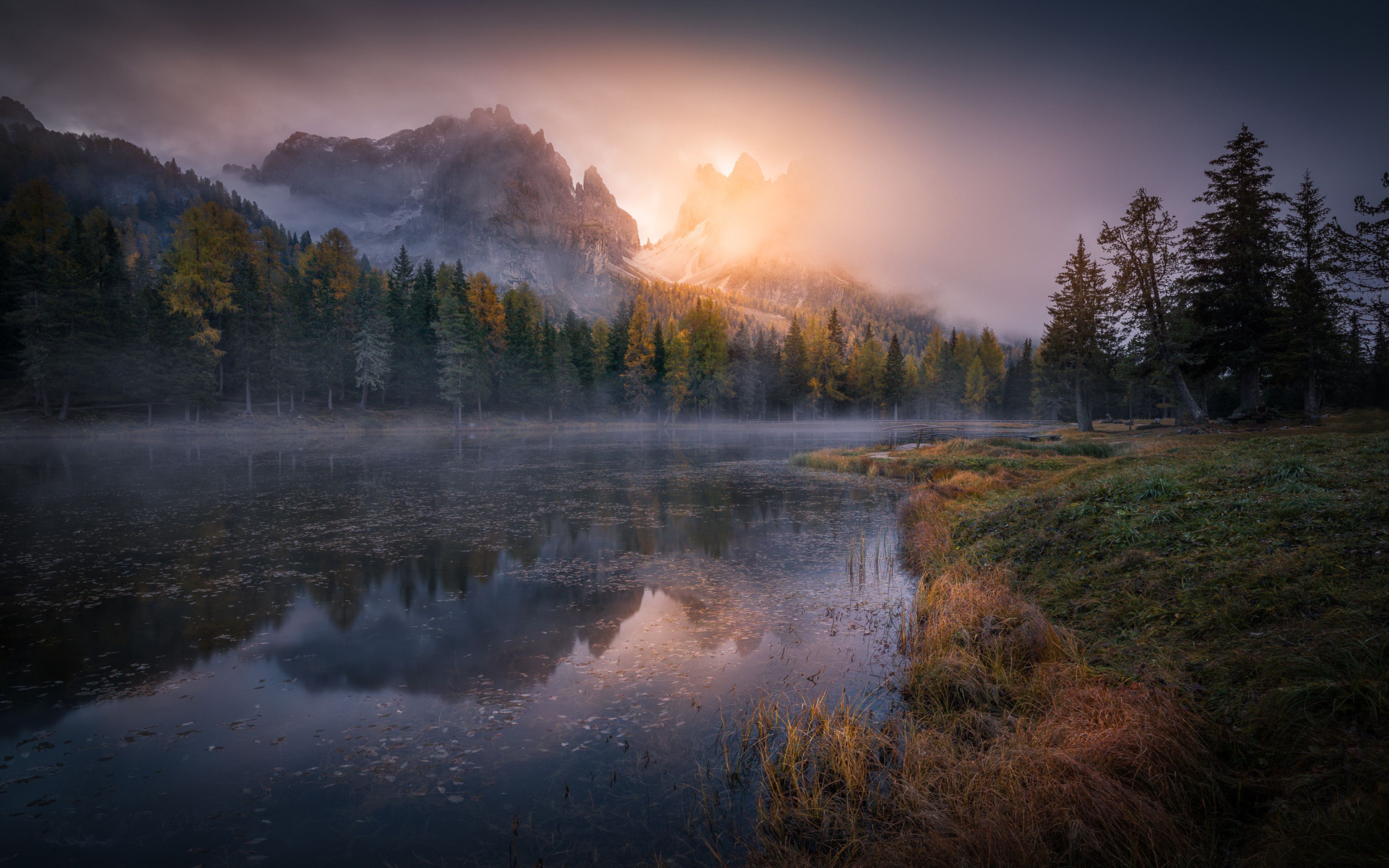 Sunrise Lago Antorno Dolomites Italy Autumn Landscapes Photography Wallpaper For Deskx2400, Wallpaper13.com